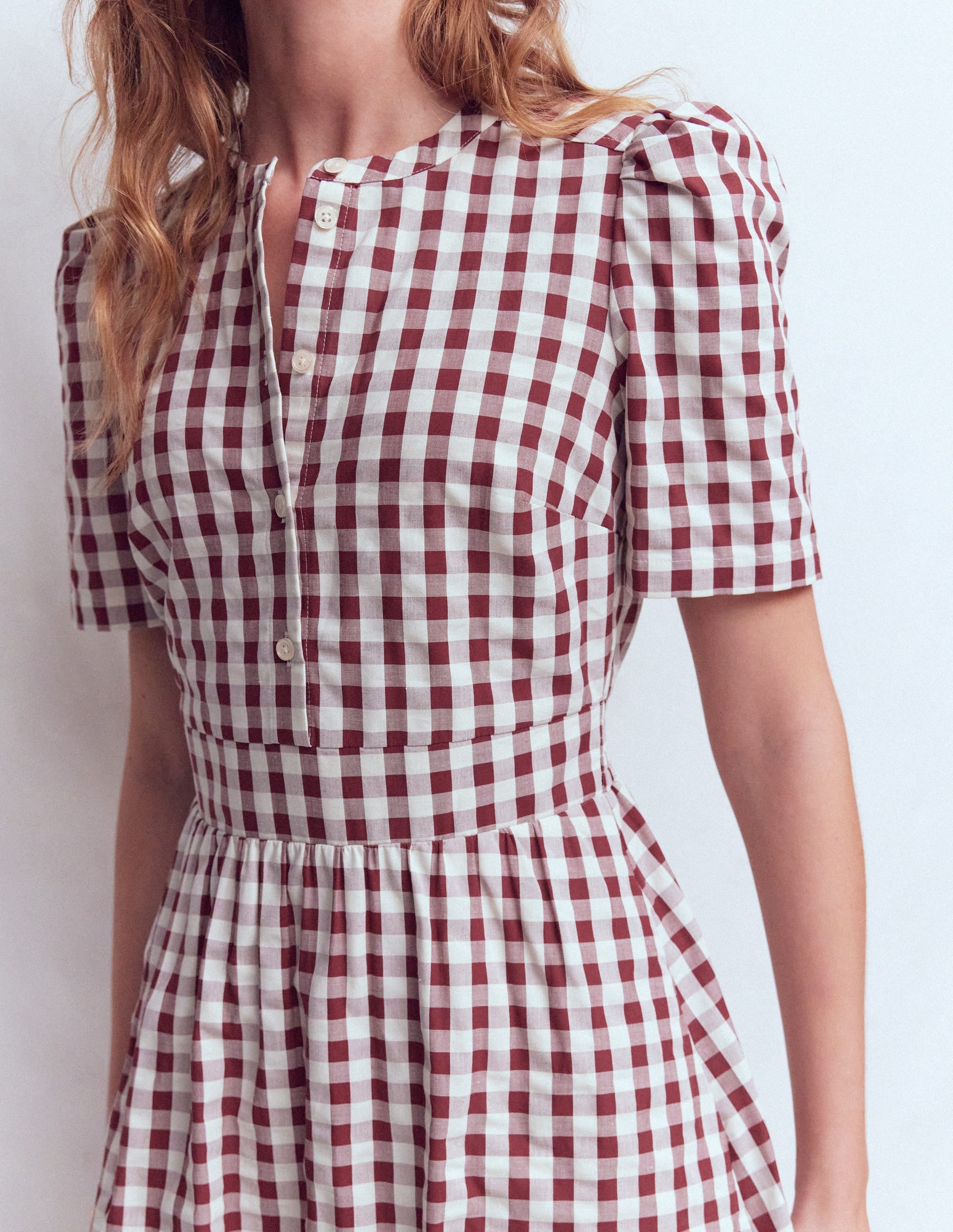 Ivy Button Cotton Midi Dress-Gingham - Image 2
