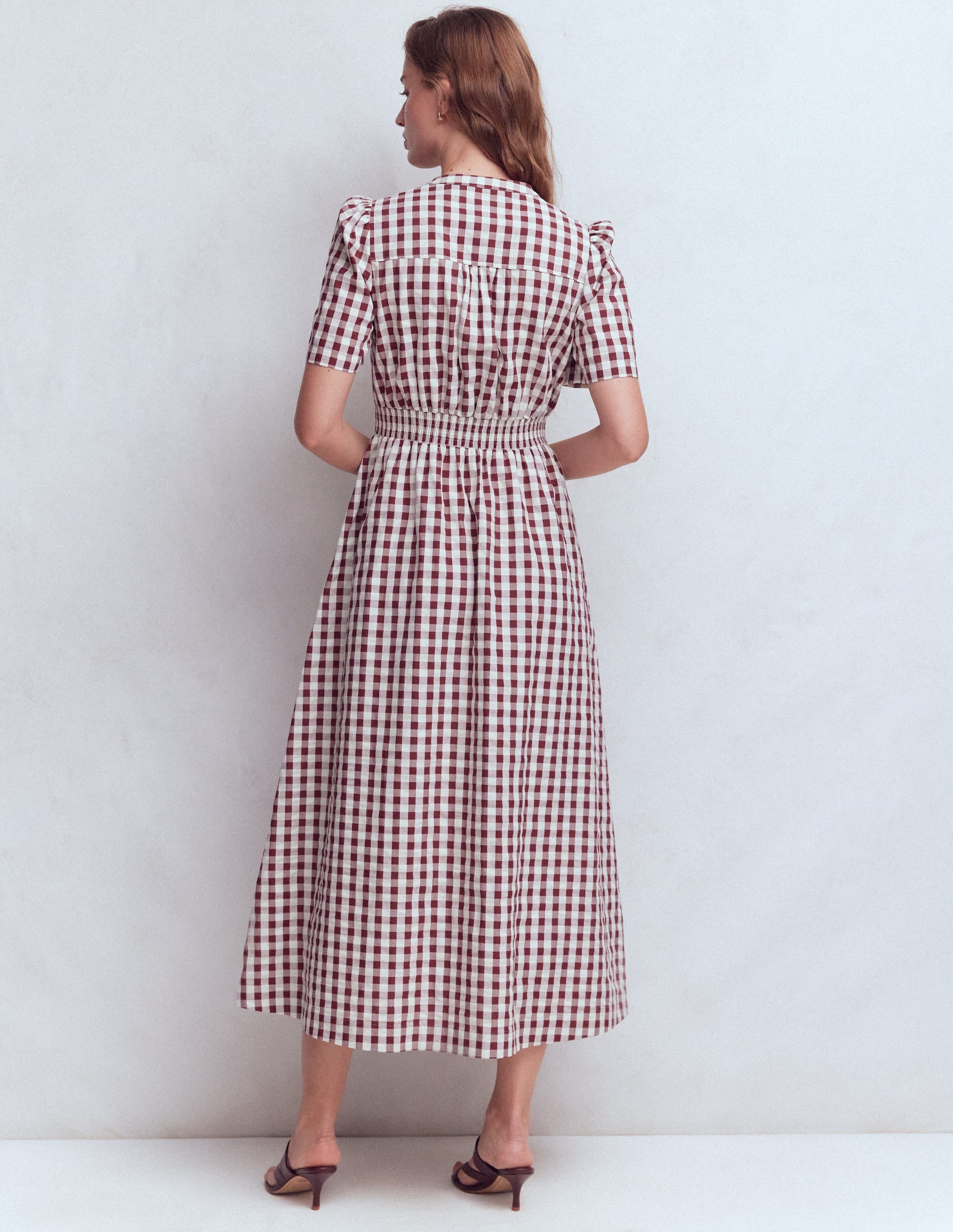 Ivy Button Cotton Midi Dress-Gingham - Image 3