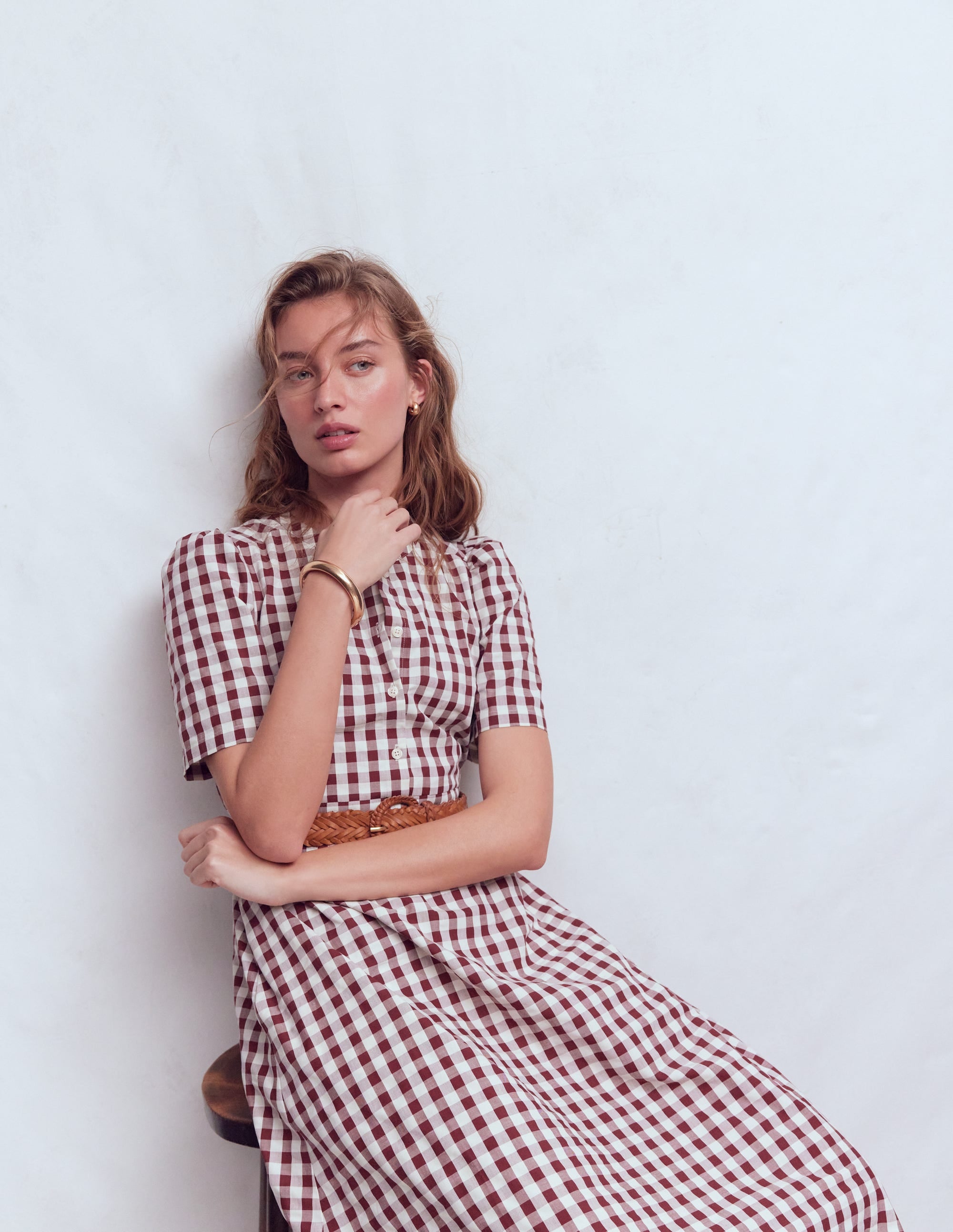 Ivy Button Cotton Midi Dress-Gingham - Image 6