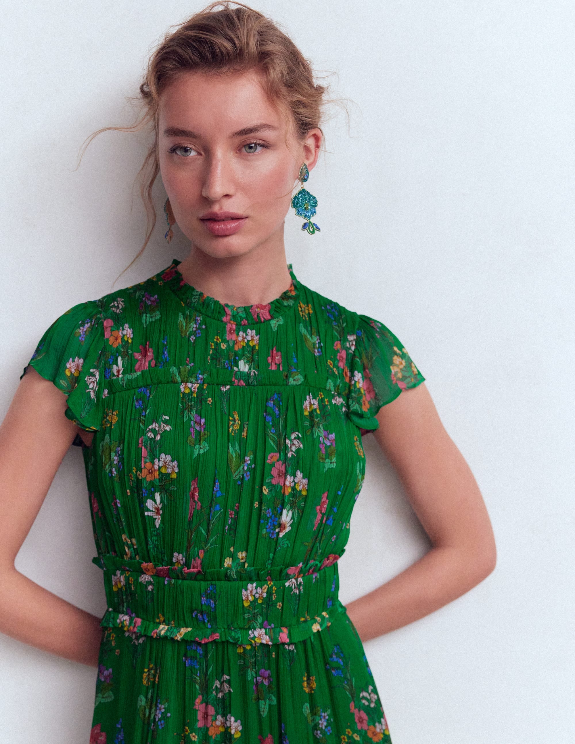 Sleeveless Ruffle Dress-Bear Grass, Delicate Blossom - Image 2