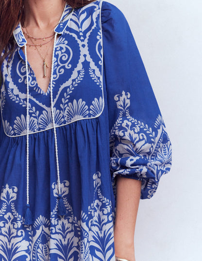 Boho Tie Neck Kaftan-Blue Ornamental Garden-3