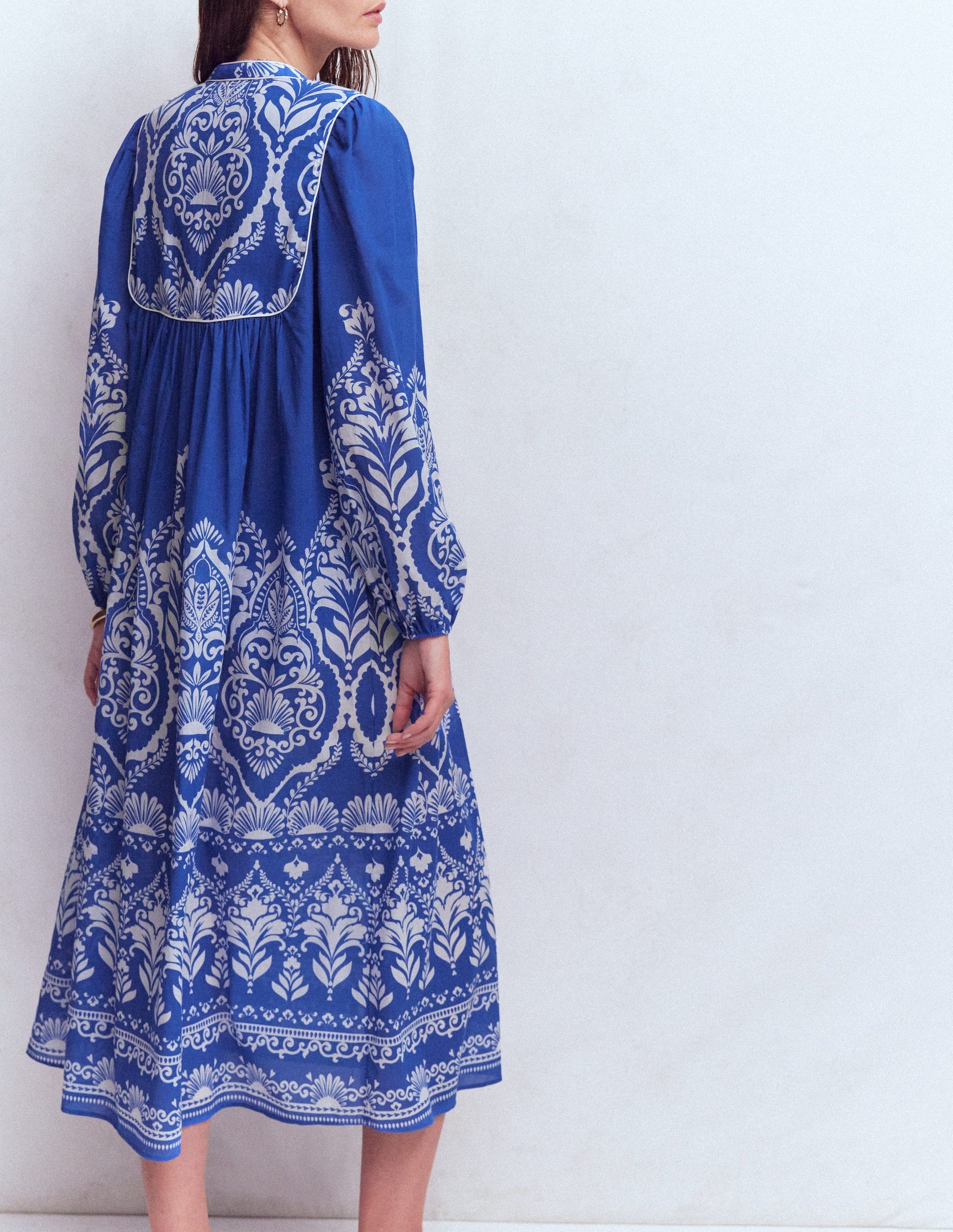 Boho Tie Neck Kaftan-Blue Ornamental Garden-4