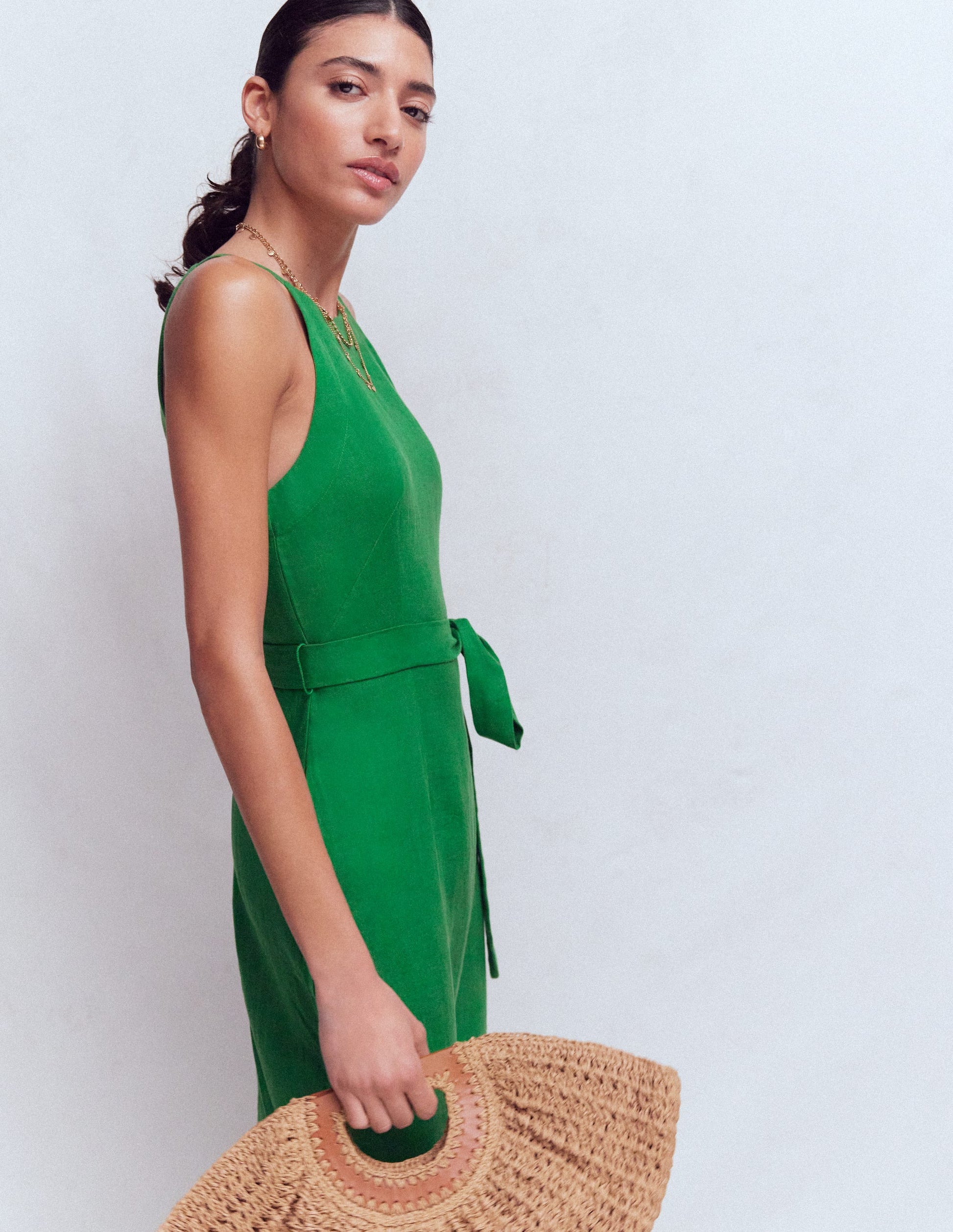 Rosa Halter Linen Midi Dress-Amazon Green-2