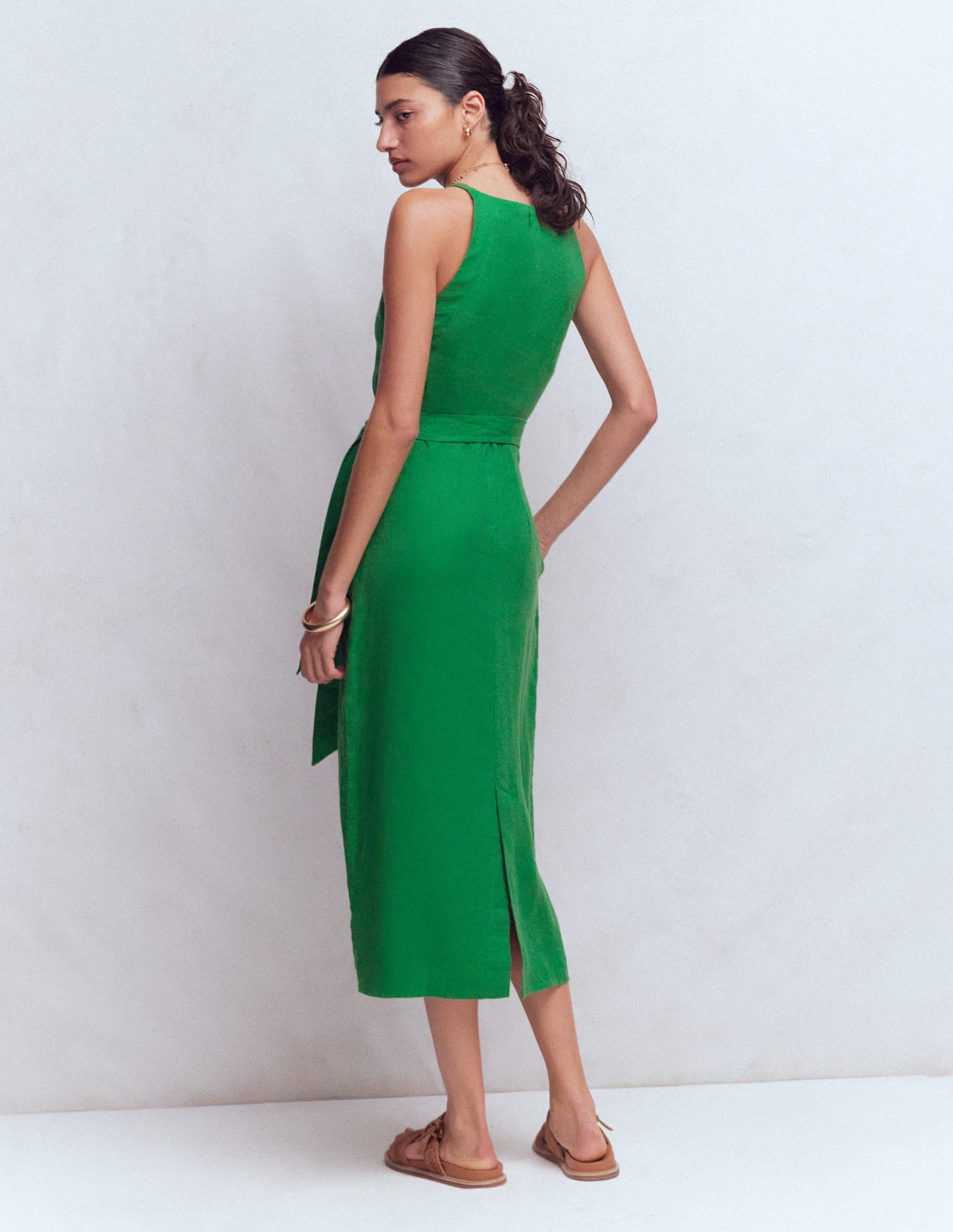Rosa Halter Linen Midi Dress-Amazon Green - Image 3