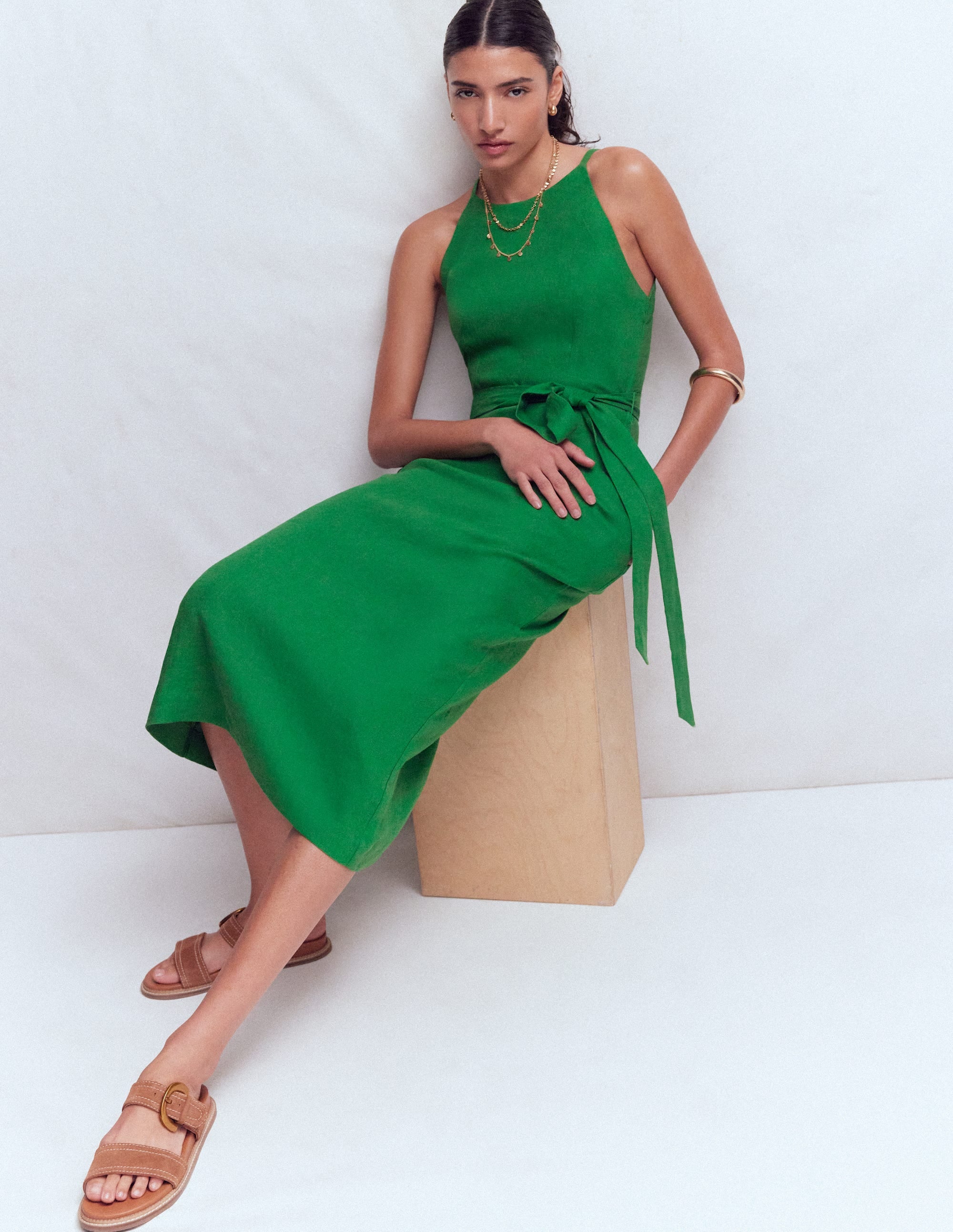boden halterneck linen midi dress BODEN Halterneck Linen Midi Dress