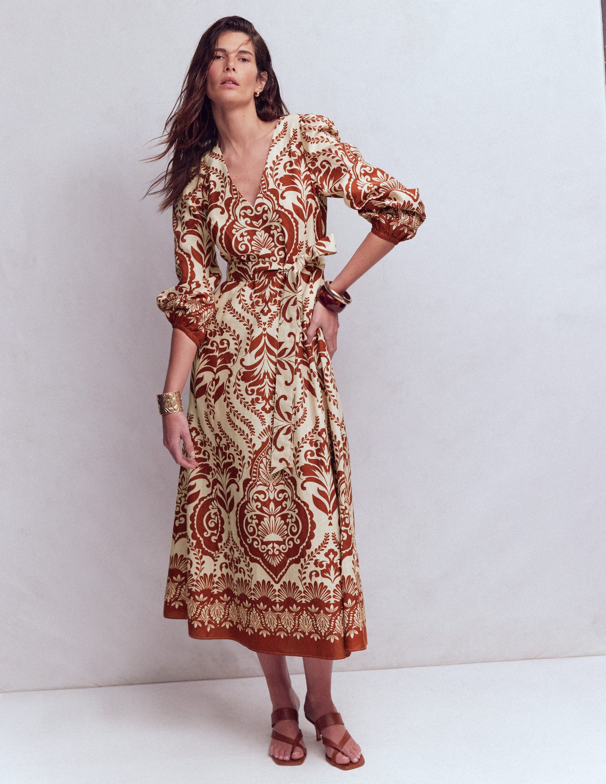 Florence Linen Blend Dress - Orange, Ornamental Garden