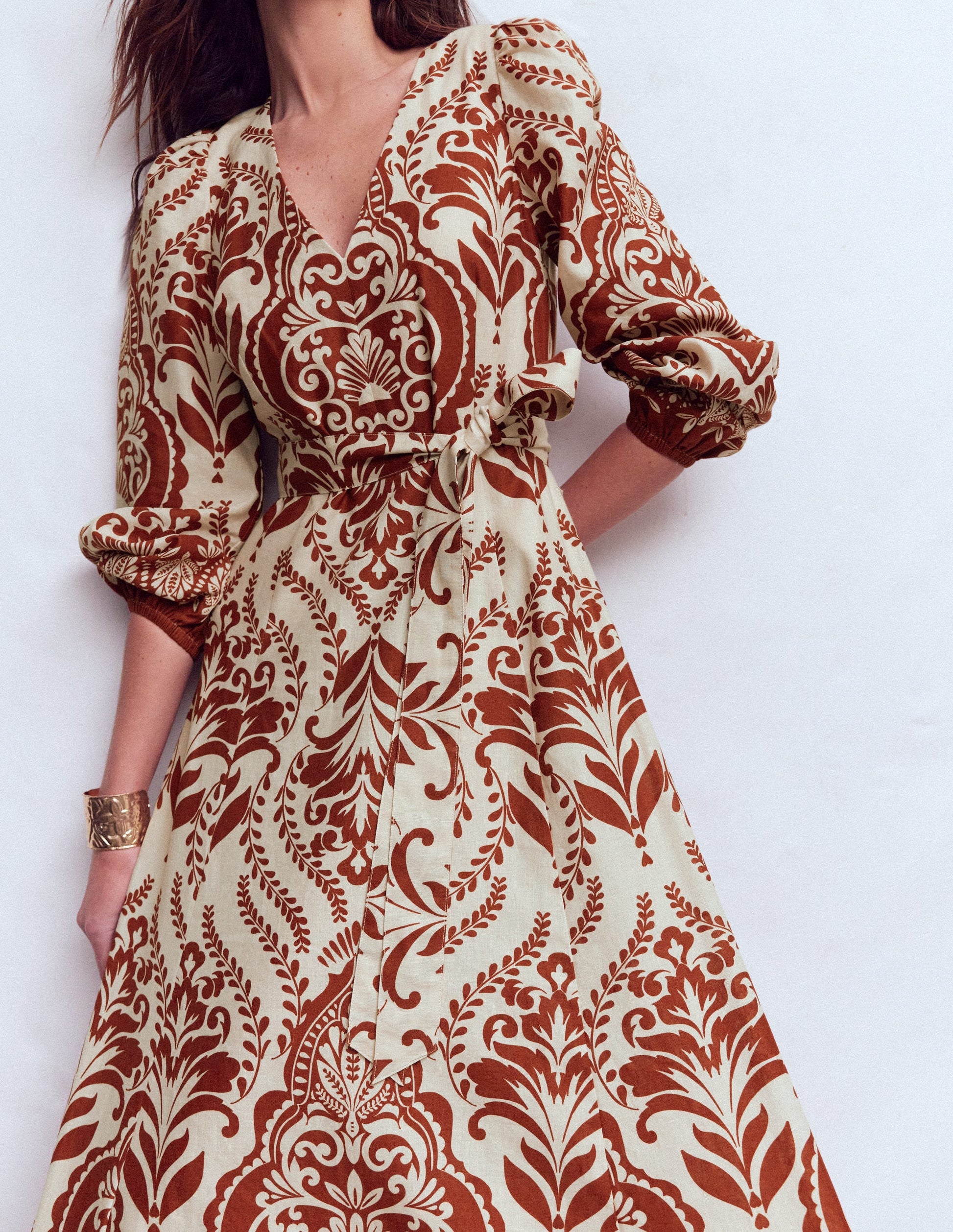 Florence Linen Blend Dress - Orange, Ornamental Garden