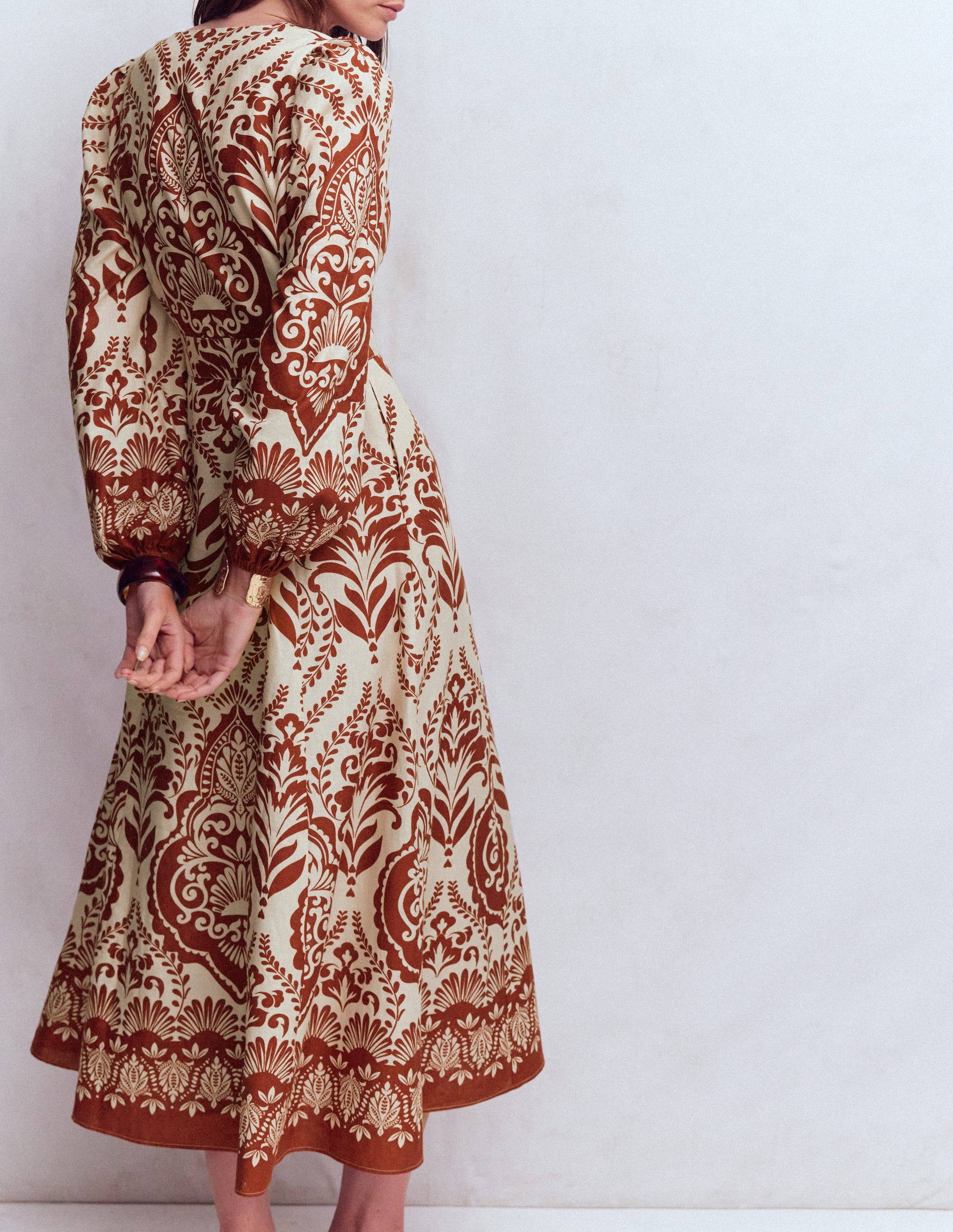 Florence Linen Blend Dress-Orange, Ornamental Garden - Image 3