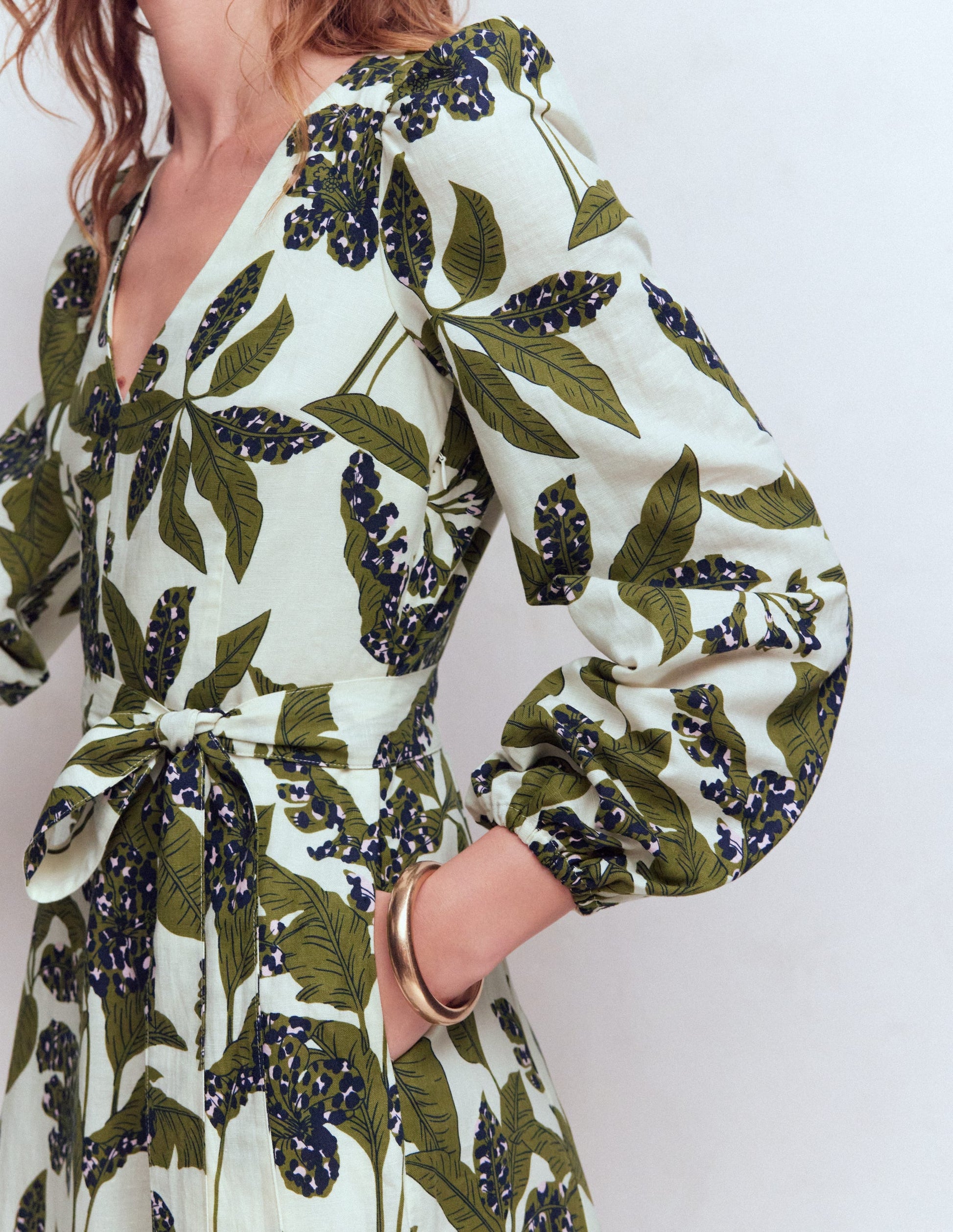 Florence Linen Blend Dress-Olive Leopard Flora-2