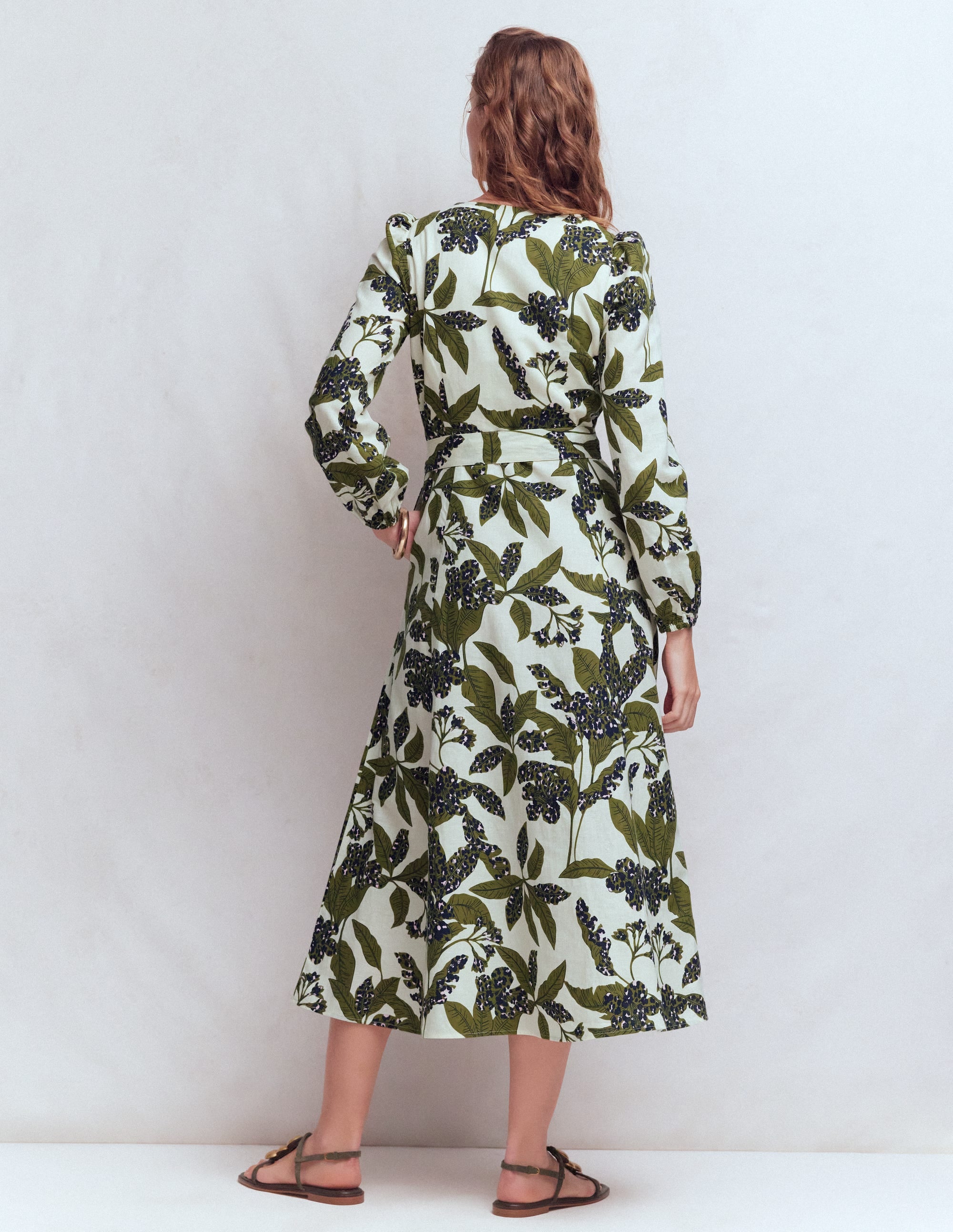 Florence Linen Blend Dress-Olive Leopard Flora - Image 3