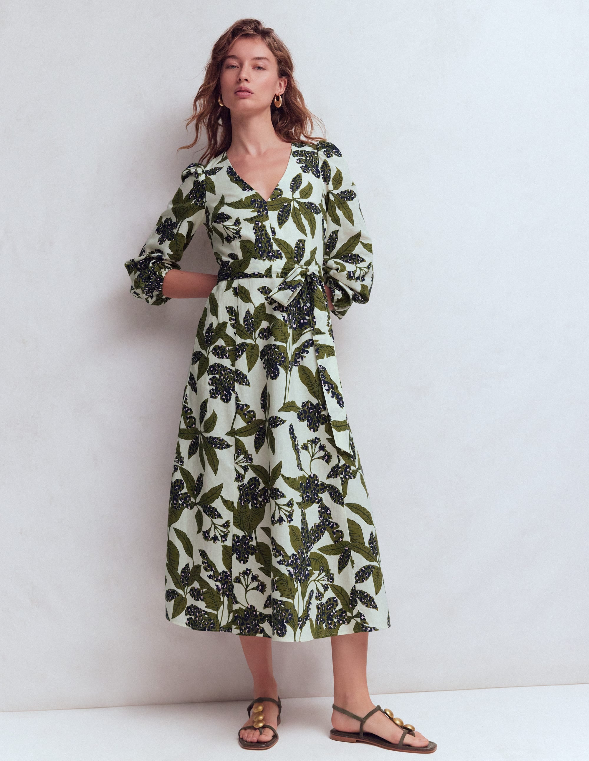 Florence Linen Blend Dress-Olive Leopard Flora - Image 4