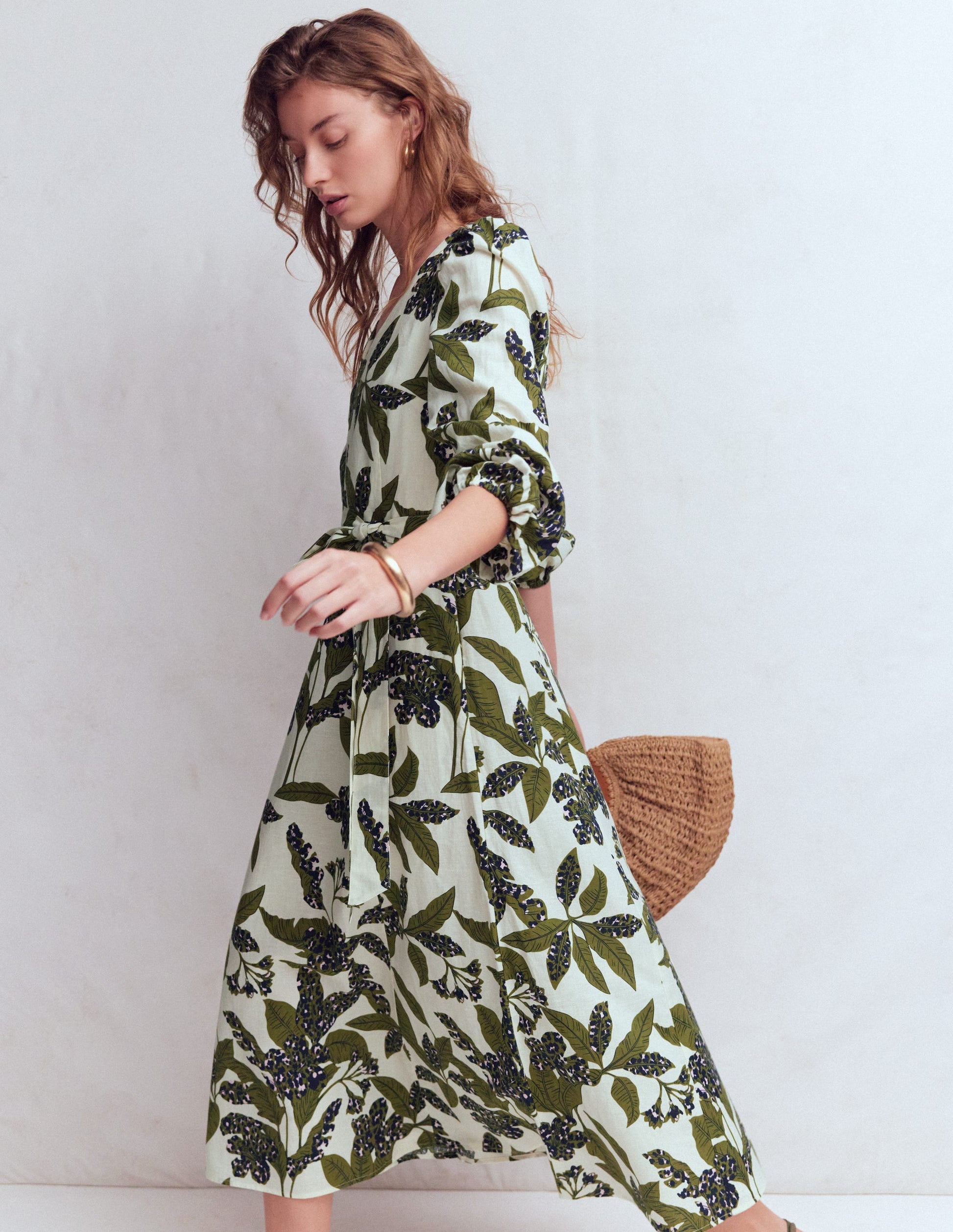 Florence Linen Blend Dress-Olive Leopard Flora-5