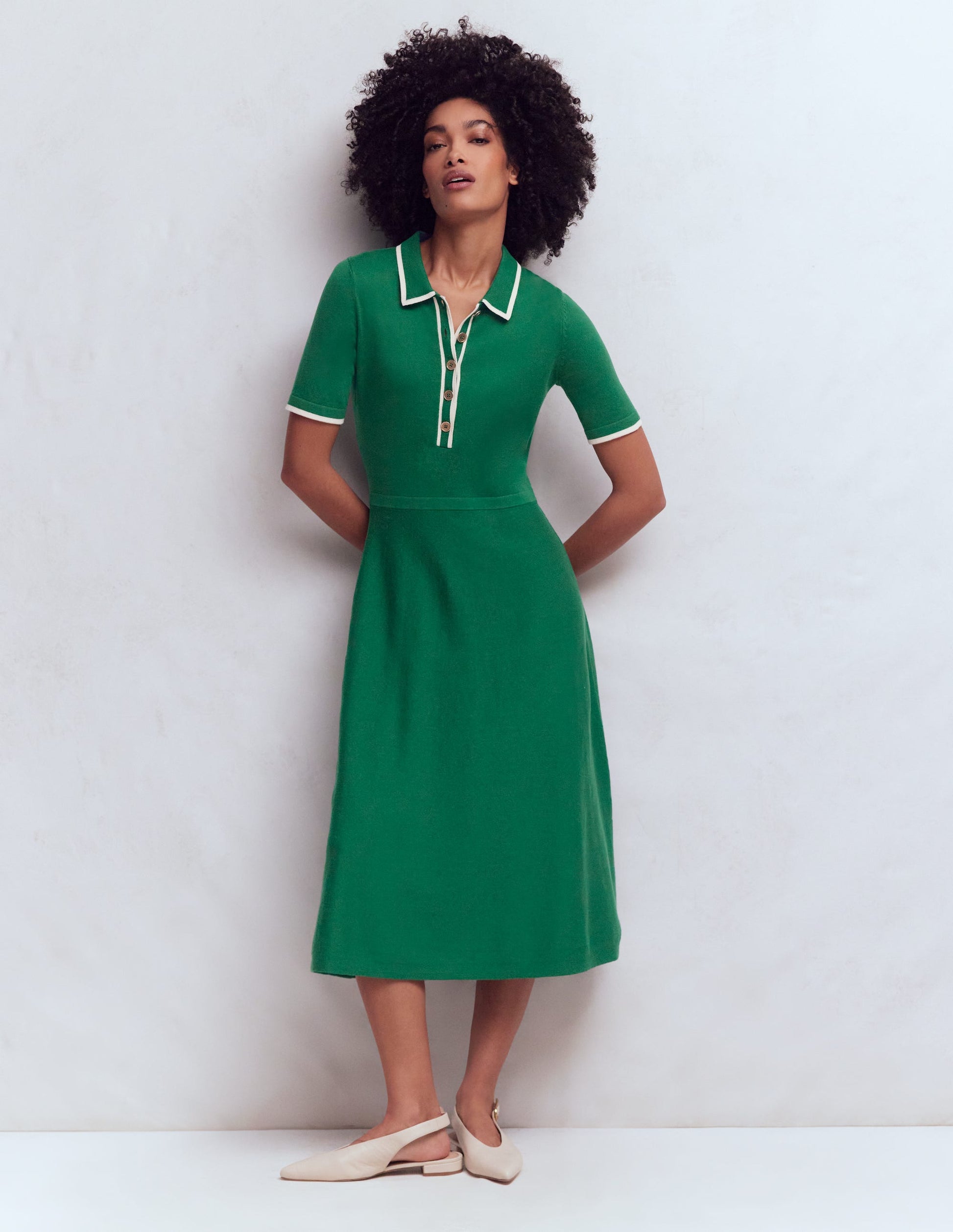 Collared Knitted Midi Dress-Fresh Green | Boden UK Collared Knitted Midi Dress-Fresh Green | Boden UK