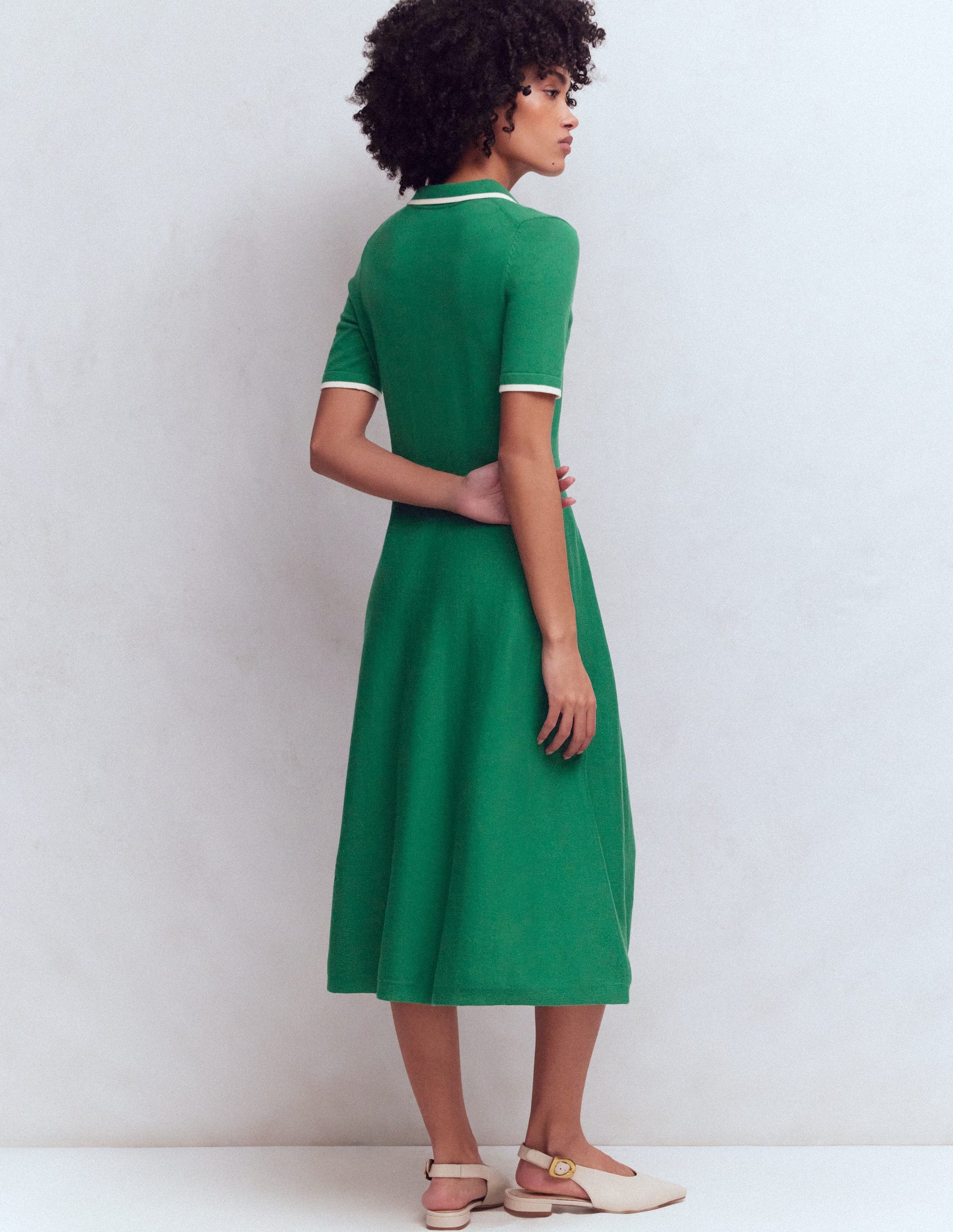 Collared Knitted Midi Dress-Fresh Green-3