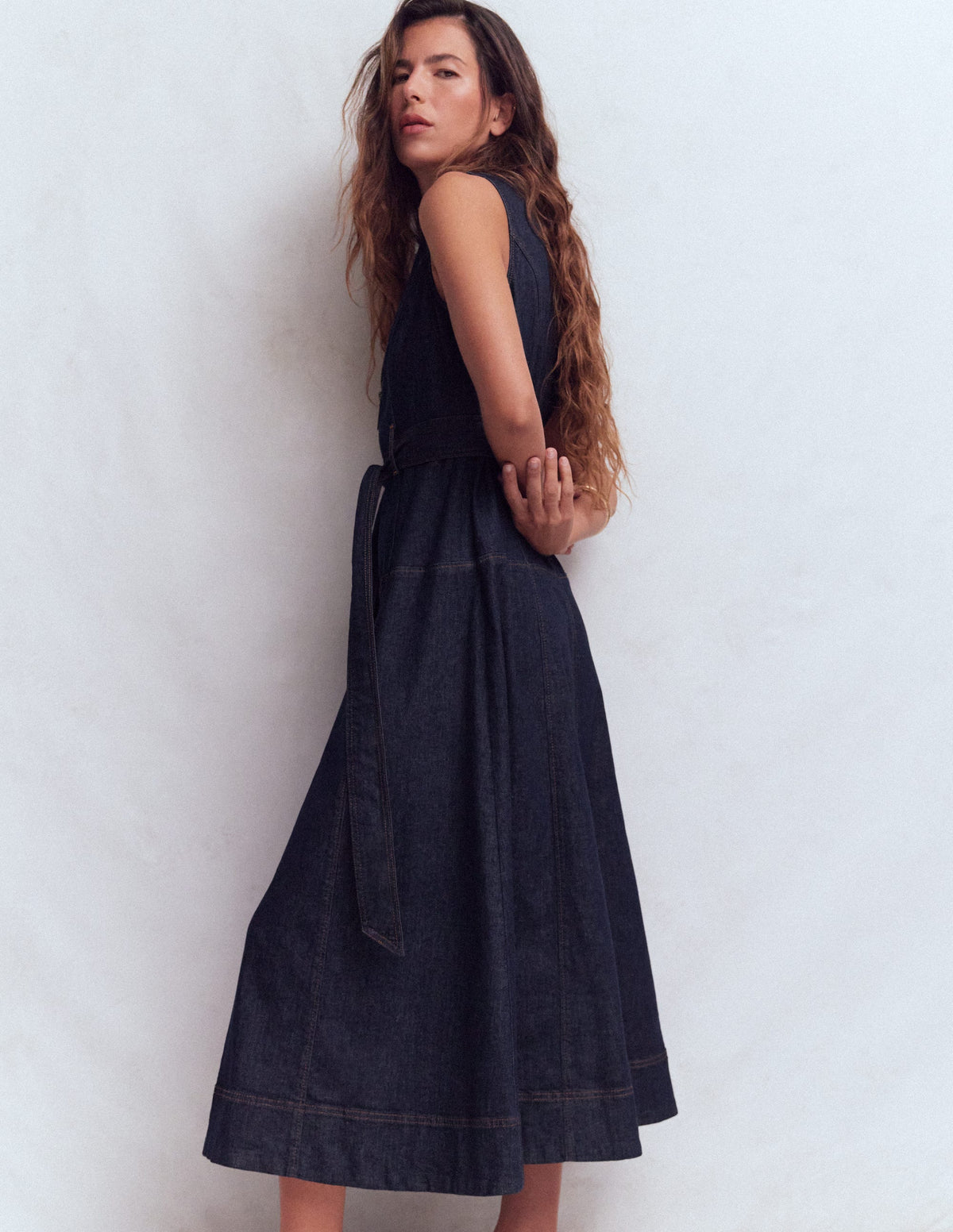 Sleeveless Zip Denim Dress-Indigo Wash - Image 4