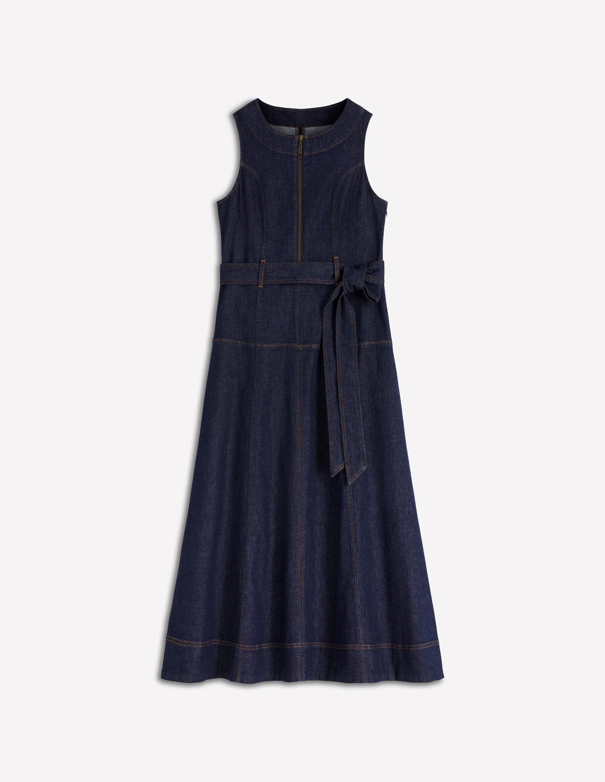 Sleeveless Zip Denim Dress-Indigo Wash - Image 6