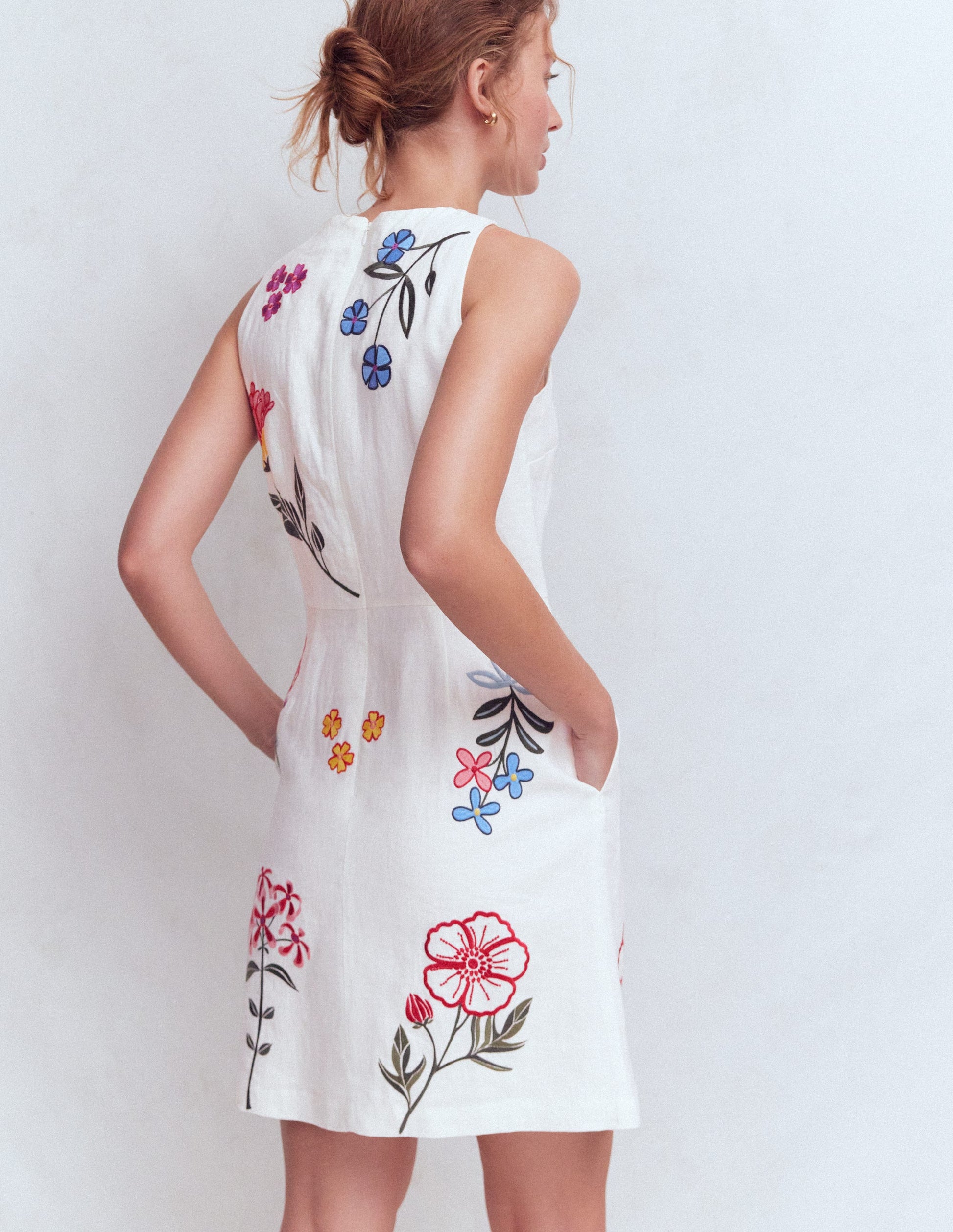 Occasion Short Linen Dress-White Embroidery-5