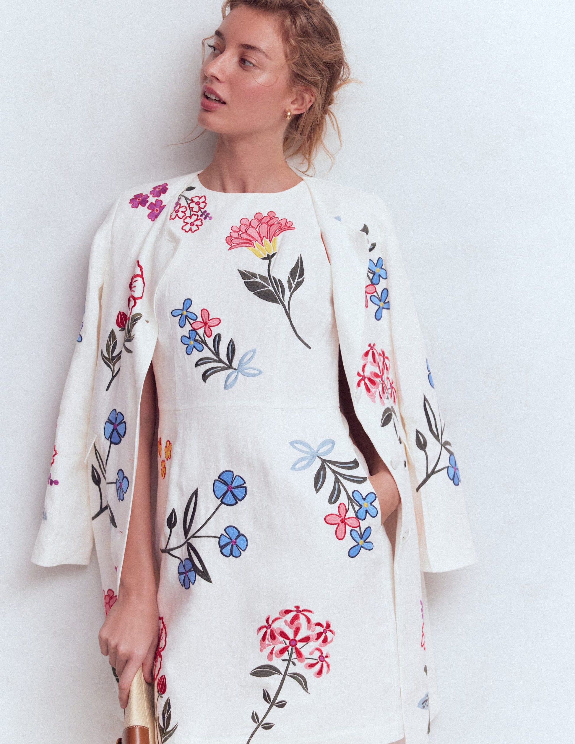 Occasion Short Linen Dress-White Embroidery-6