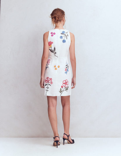 Occasion Short Linen Dress-White Embroidery-9