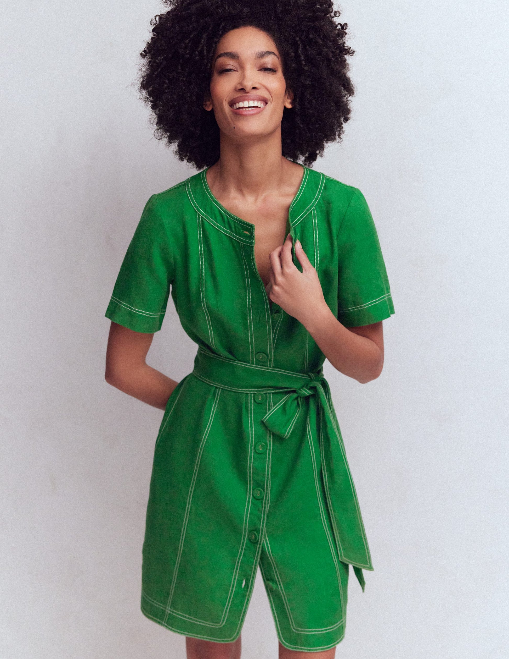 Callie Linen Short Dress-Highland Green-2