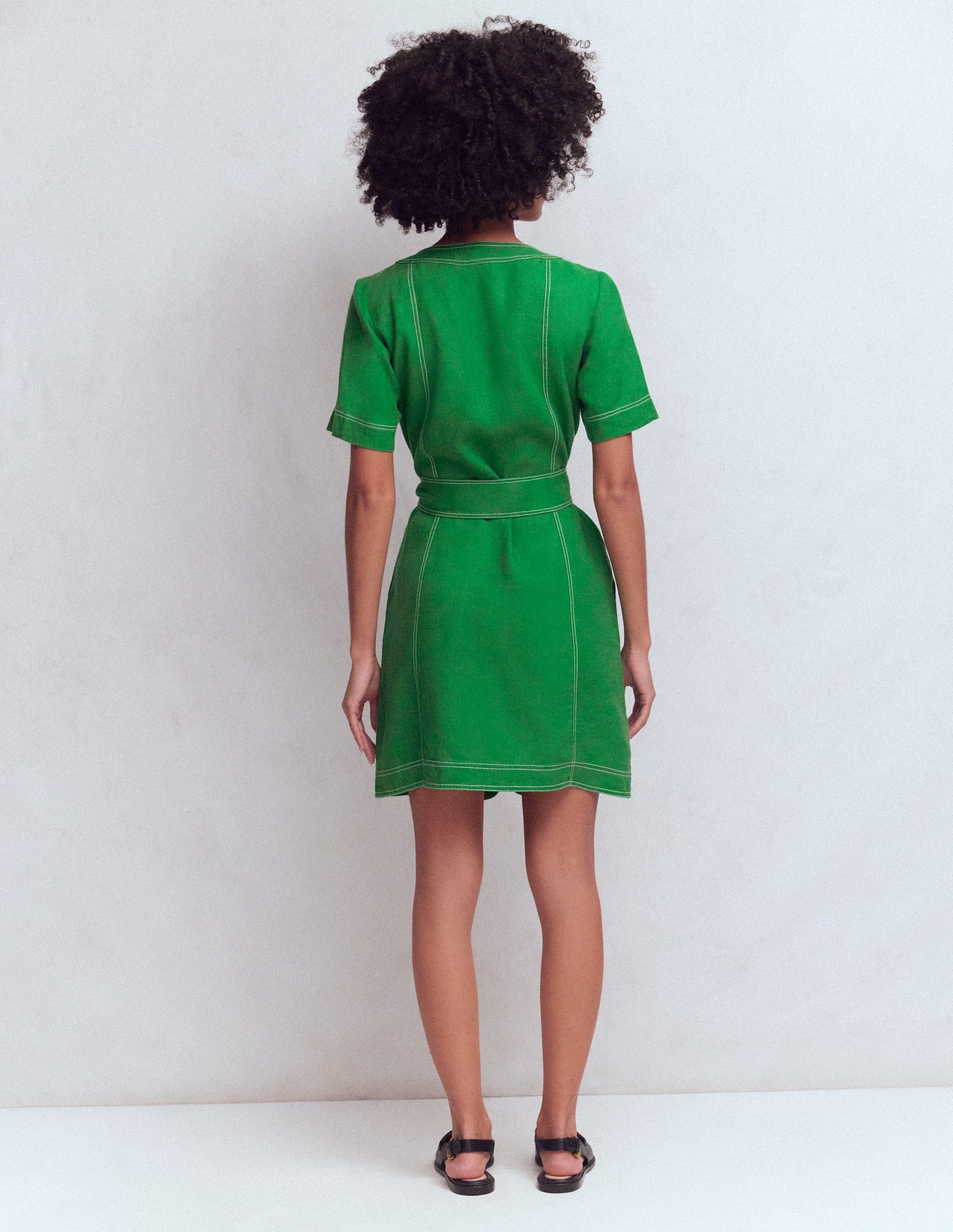 Callie Linen Short Dress-Highland Green-7