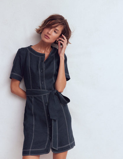 Callie Linen Short Dress-Navy-1