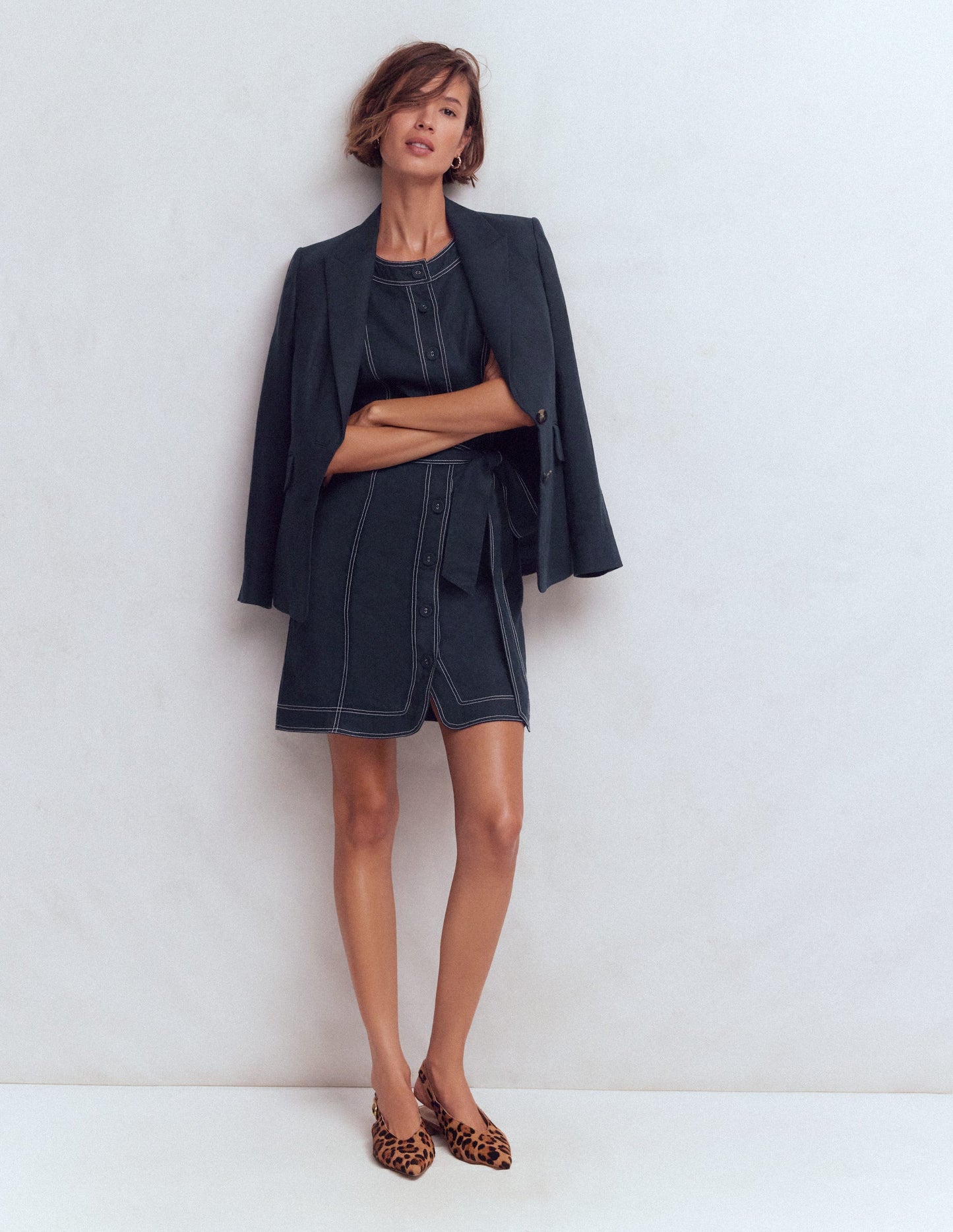 Callie Linen Short Dress-Navy