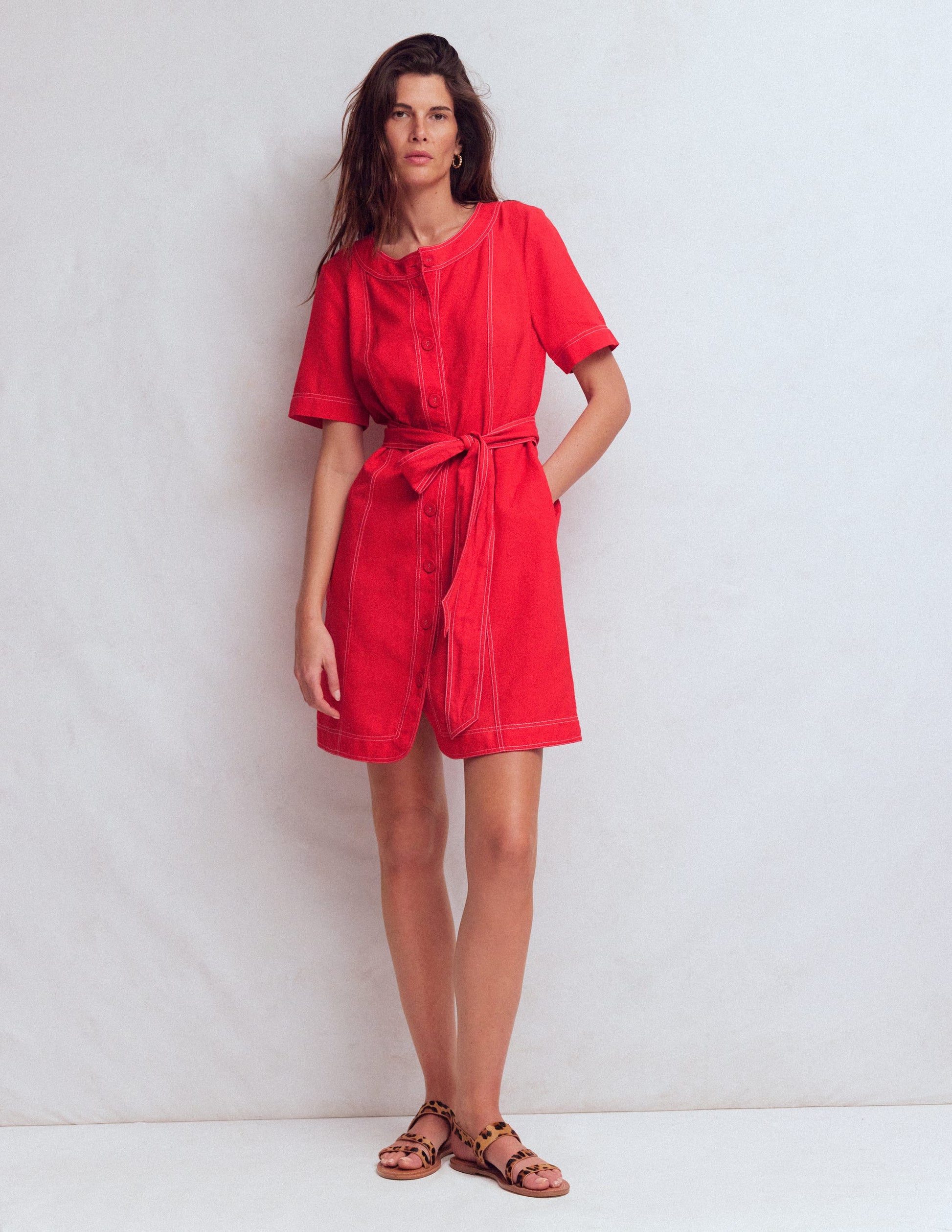 Callie Linen Short Dress-Bright Cherry-1