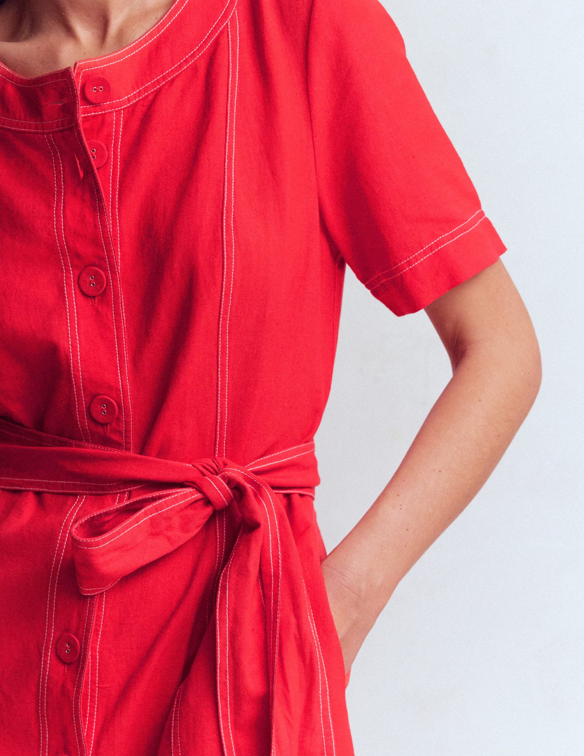 Callie Linen Short Dress-Bright Cherry-2