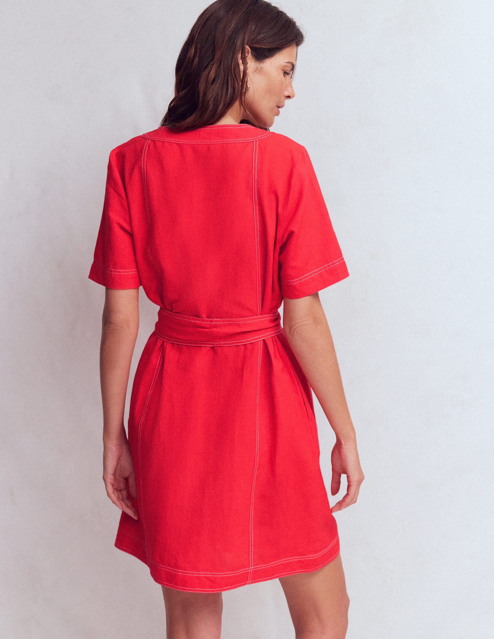 Callie Linen Short Dress-Bright Cherry-3