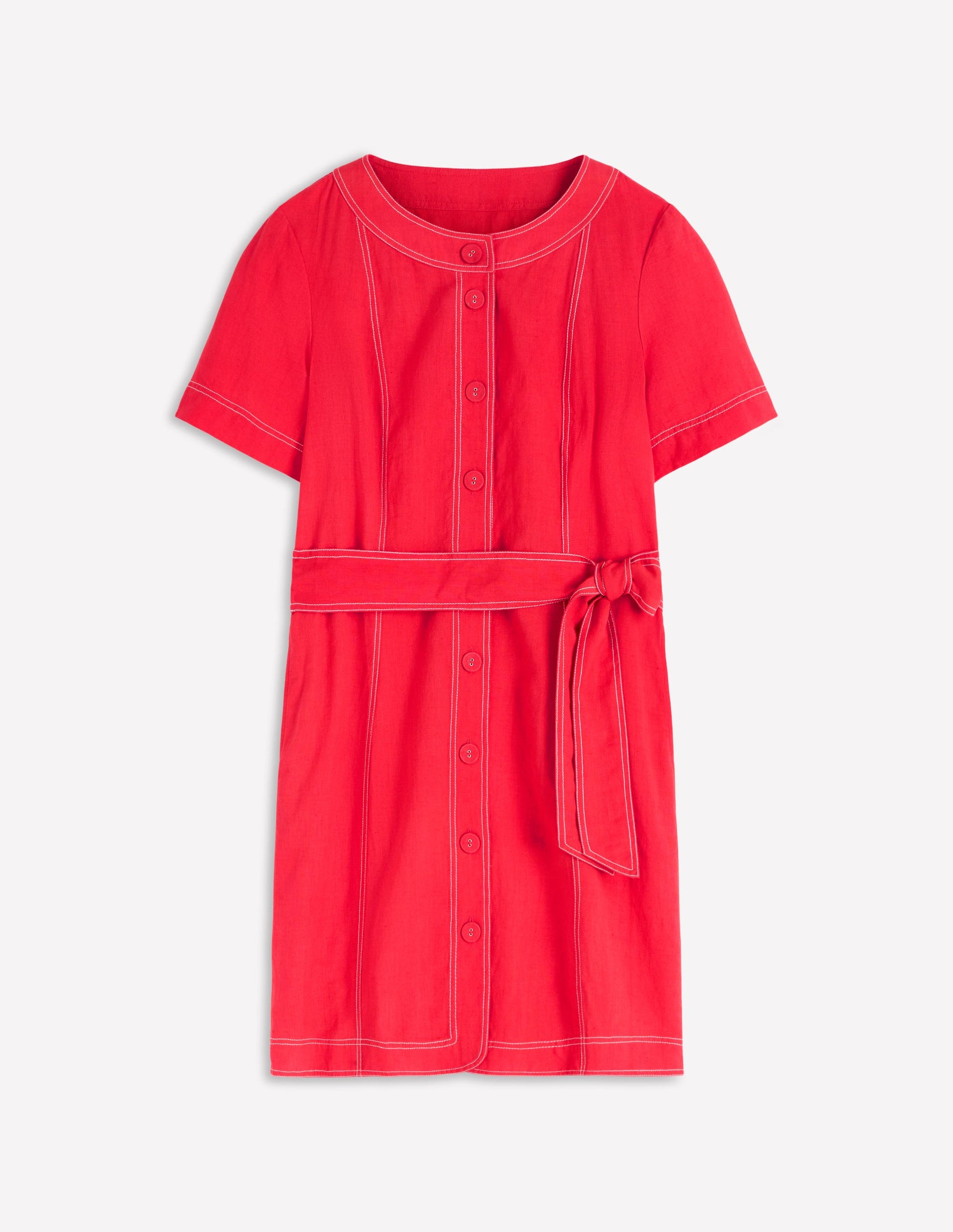 Callie Linen Short Dress-Bright Cherry-5