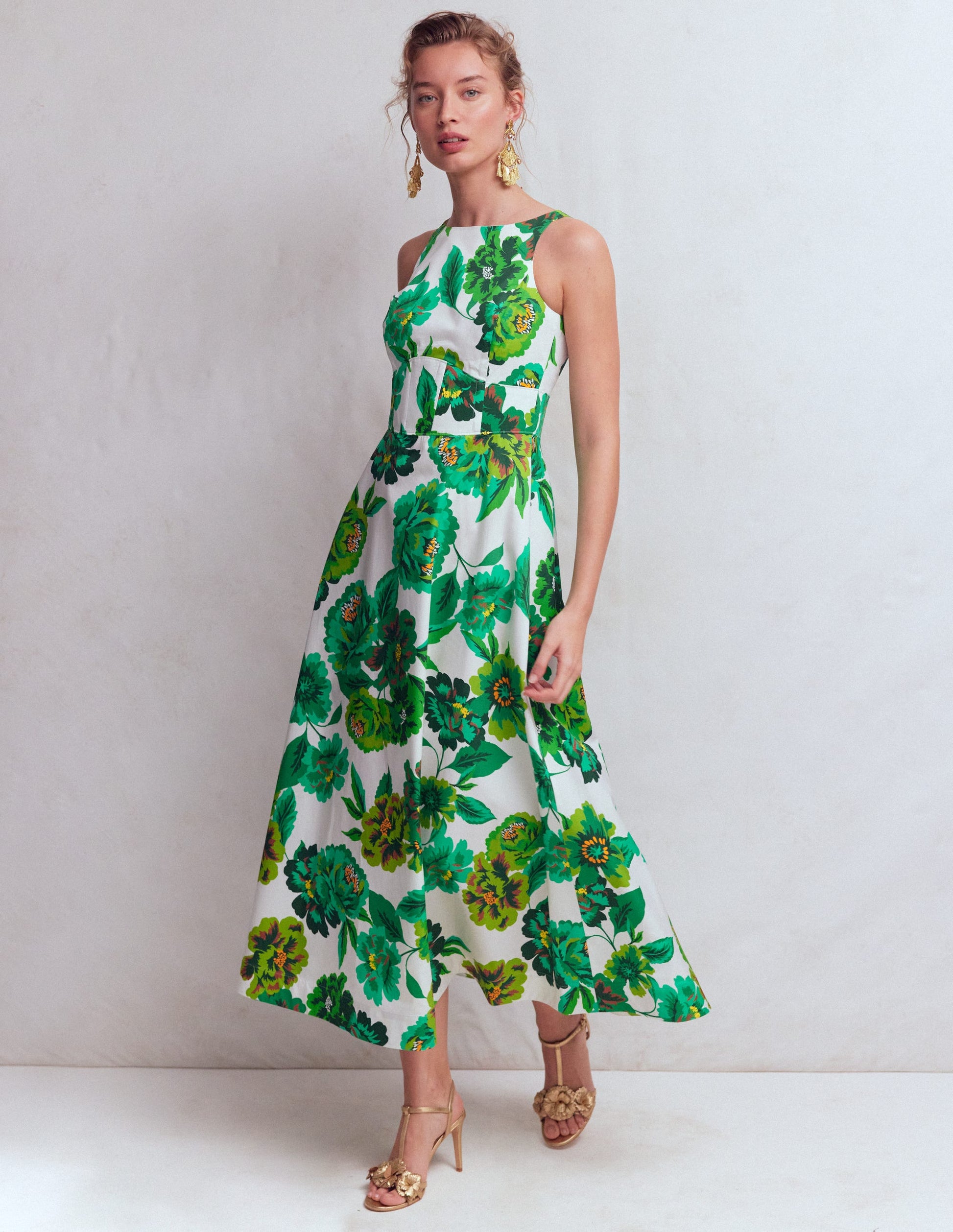 boden green silk dress FREE PEOPLE Floral SUNDRENCHED Short Sleeve Maxi Dress – Silver Accents main image 1