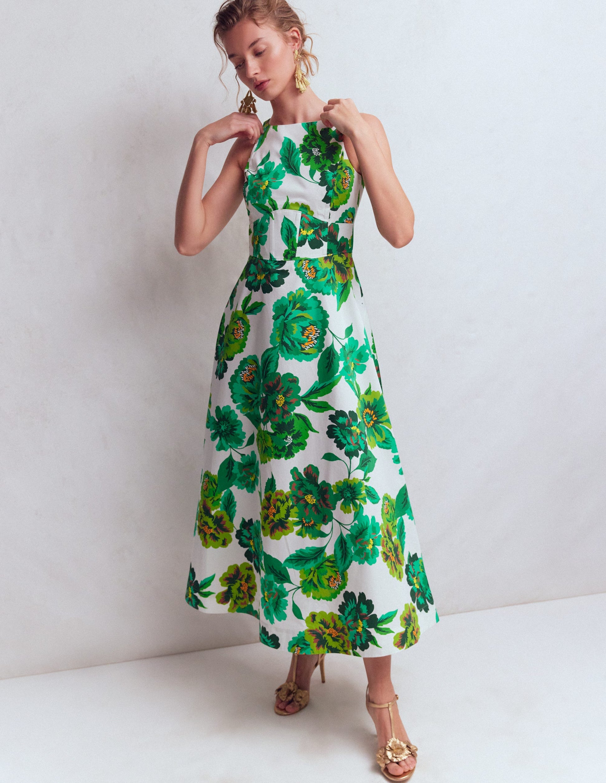 Silvia Boned Bodice Maxi Dress-Green Opulent Blossom-4