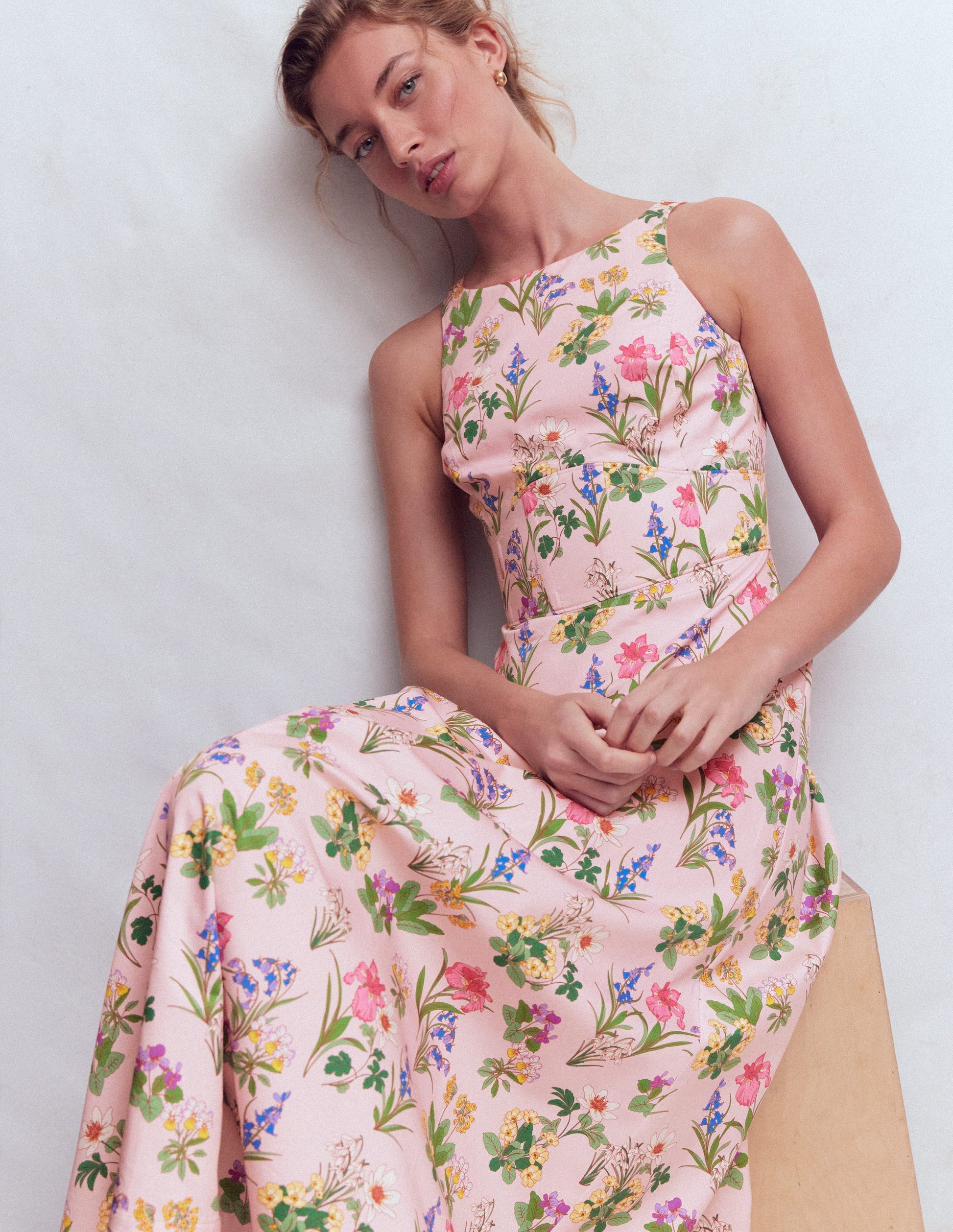 Silvia Boned Bodice Maxi Dress-French Pink, Delicate Blossom-2