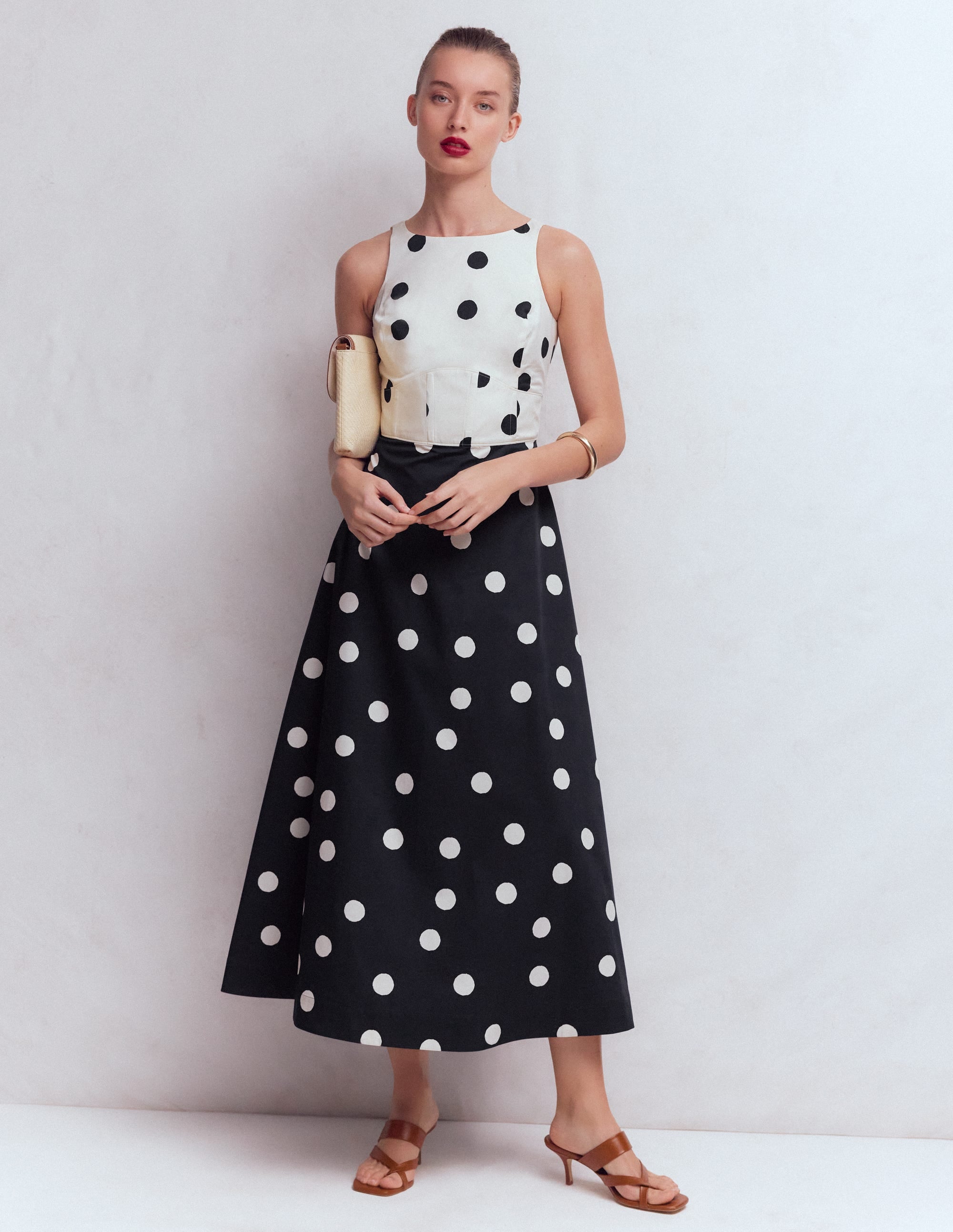 Silvia Boned Bodice Maxi Dress-French Navy Painted Spaced Dot - Image 1