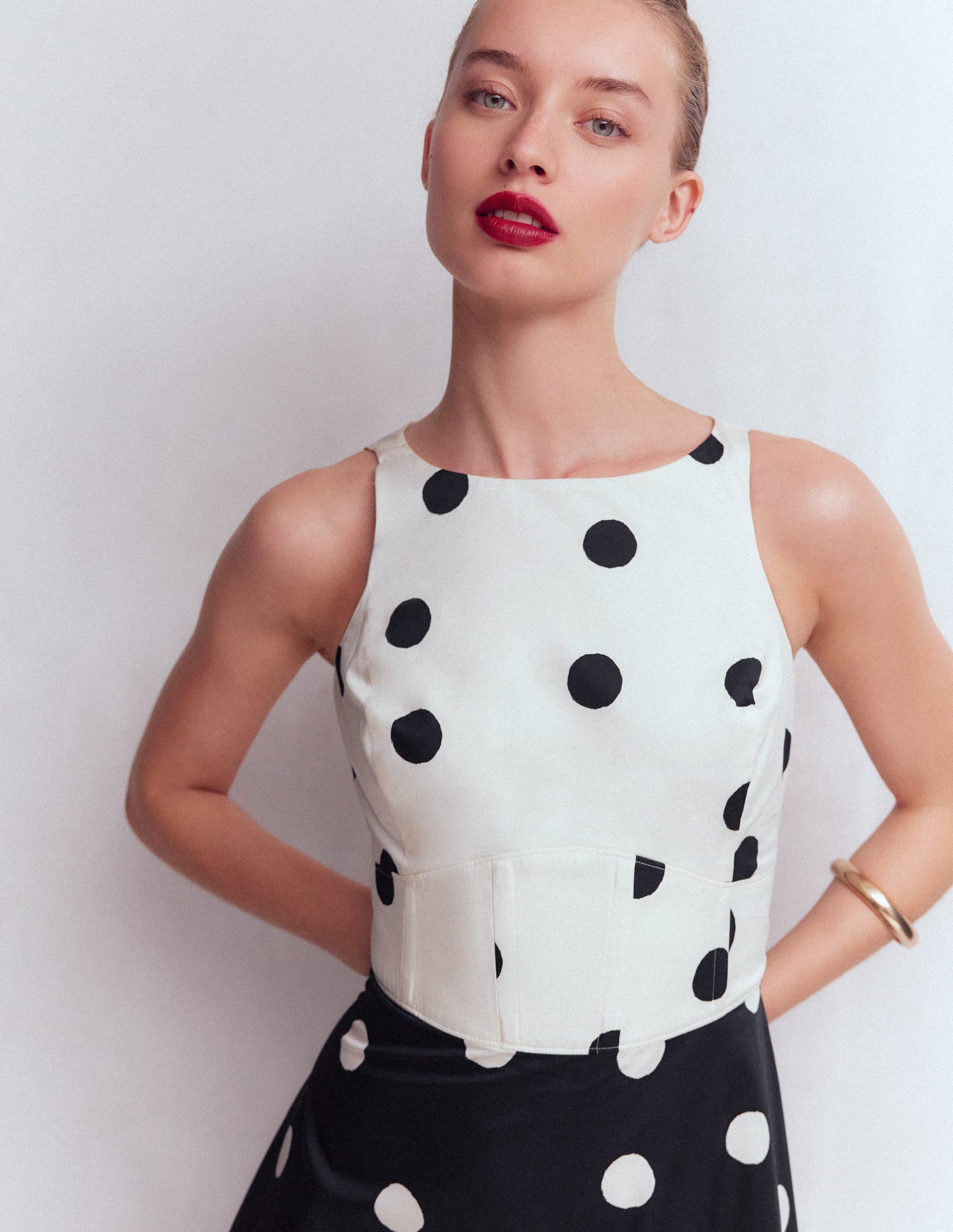 Silvia Boned Bodice Maxi Dress-French Navy Painted Spaced Dot-2