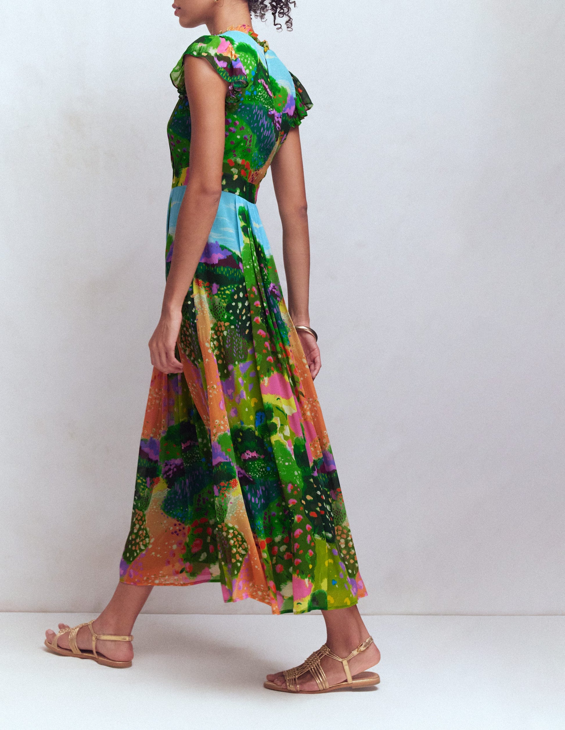 Pleat Ruffle Maxi Dress-Multi, Garden Path-3