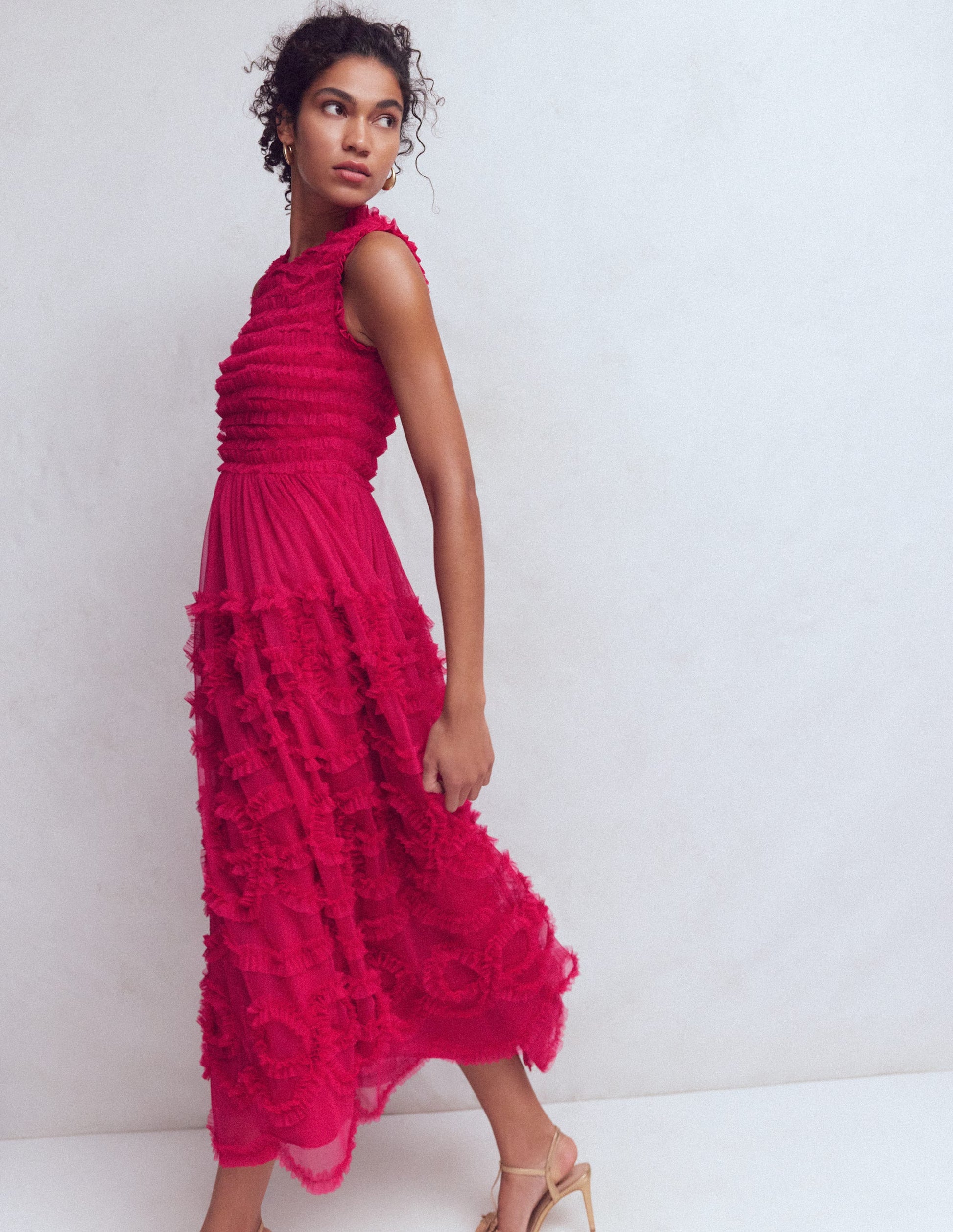 Tulle Bow Party Dress-Vibrant Pink-5