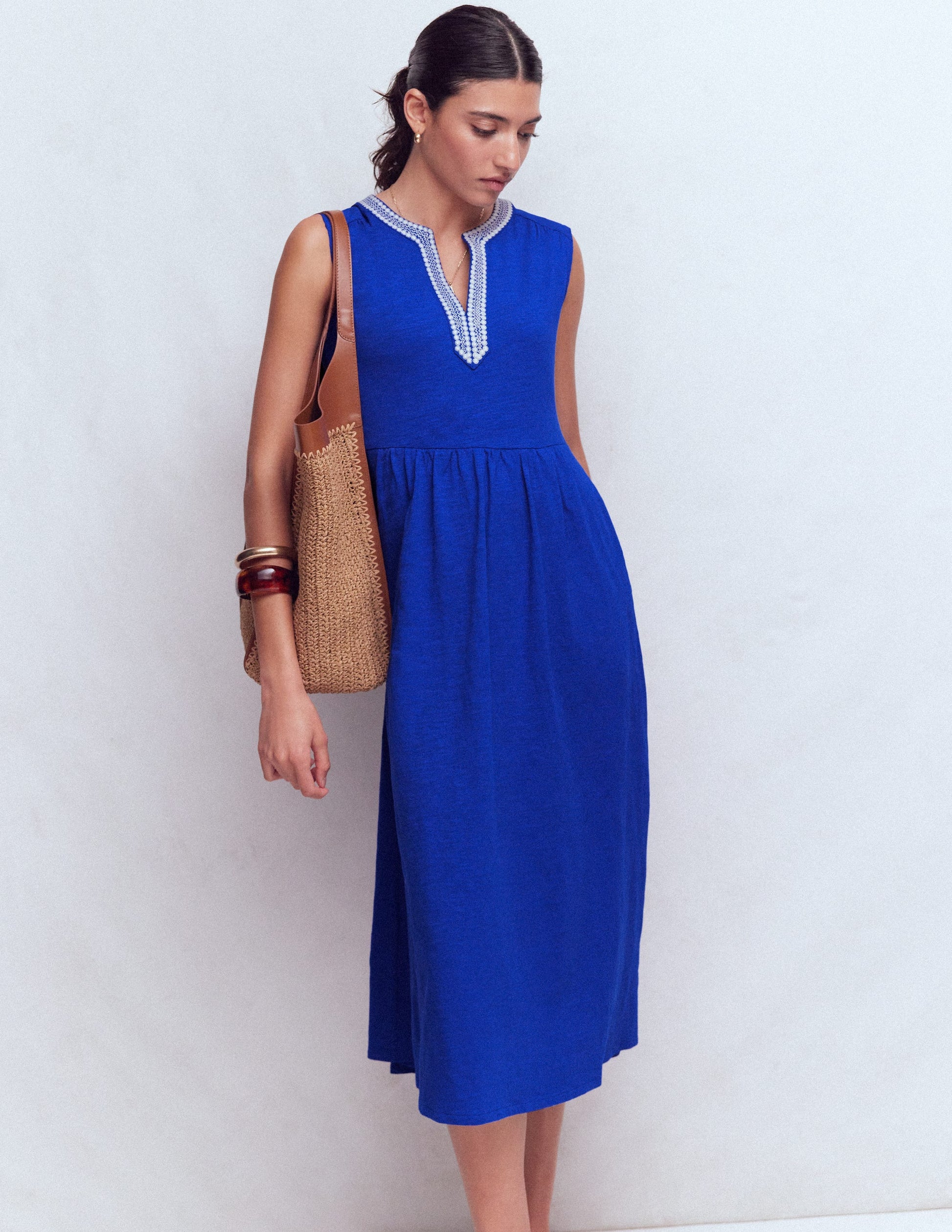 May Jersey Midi Dress-Bright Blue-4