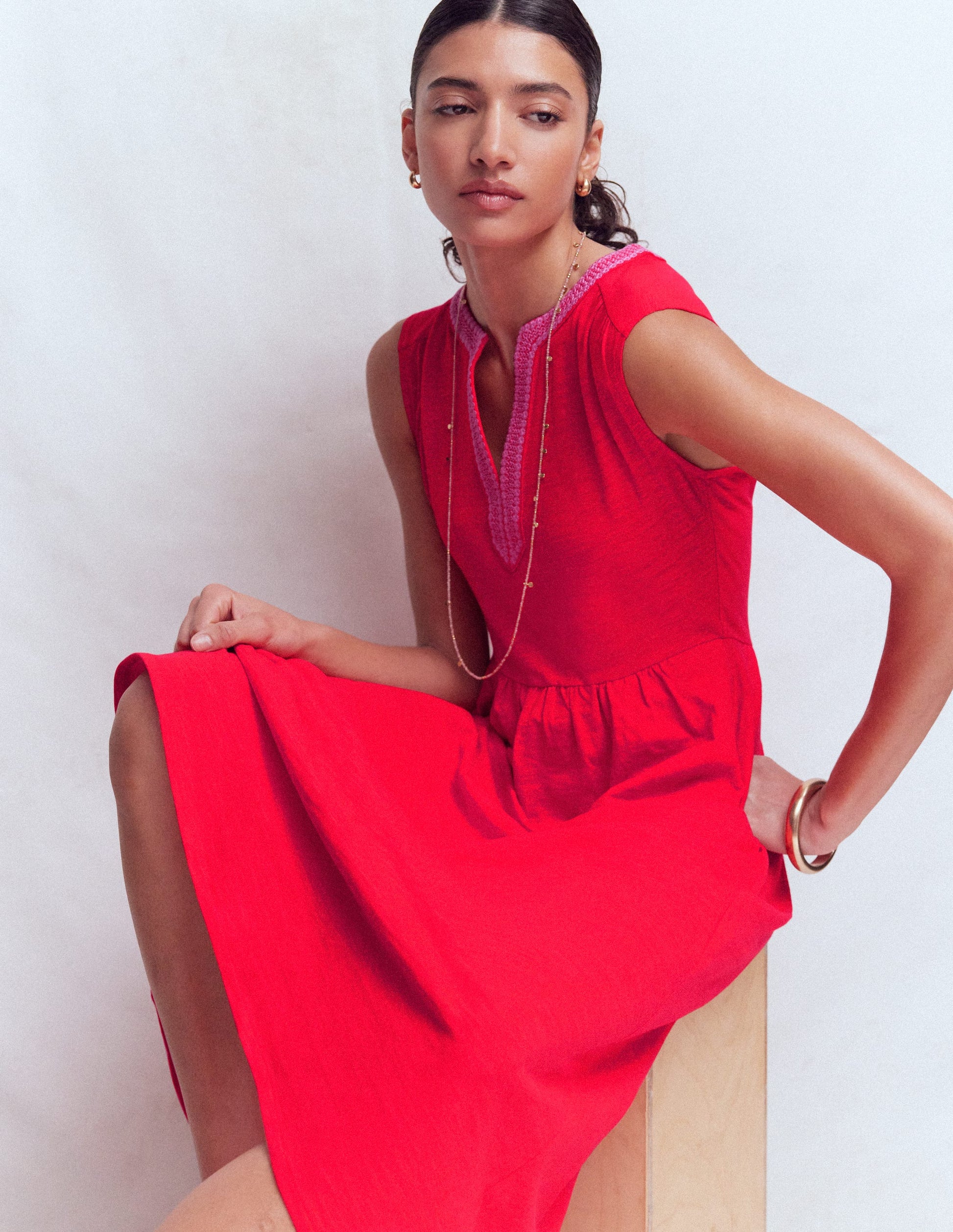 May Jersey Midi Dress-Poppy Red-4