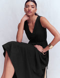 Mia V-neck Jersey Midi Dress-Black