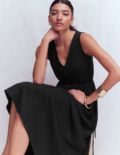 Mia V-neck Jersey Midi Dress-Black-1