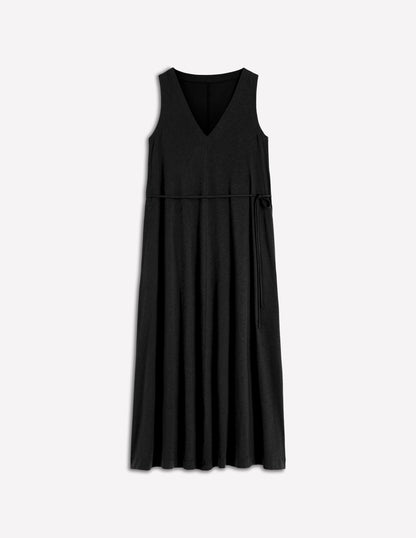 Mia V-neck Jersey Midi Dress-Black-5