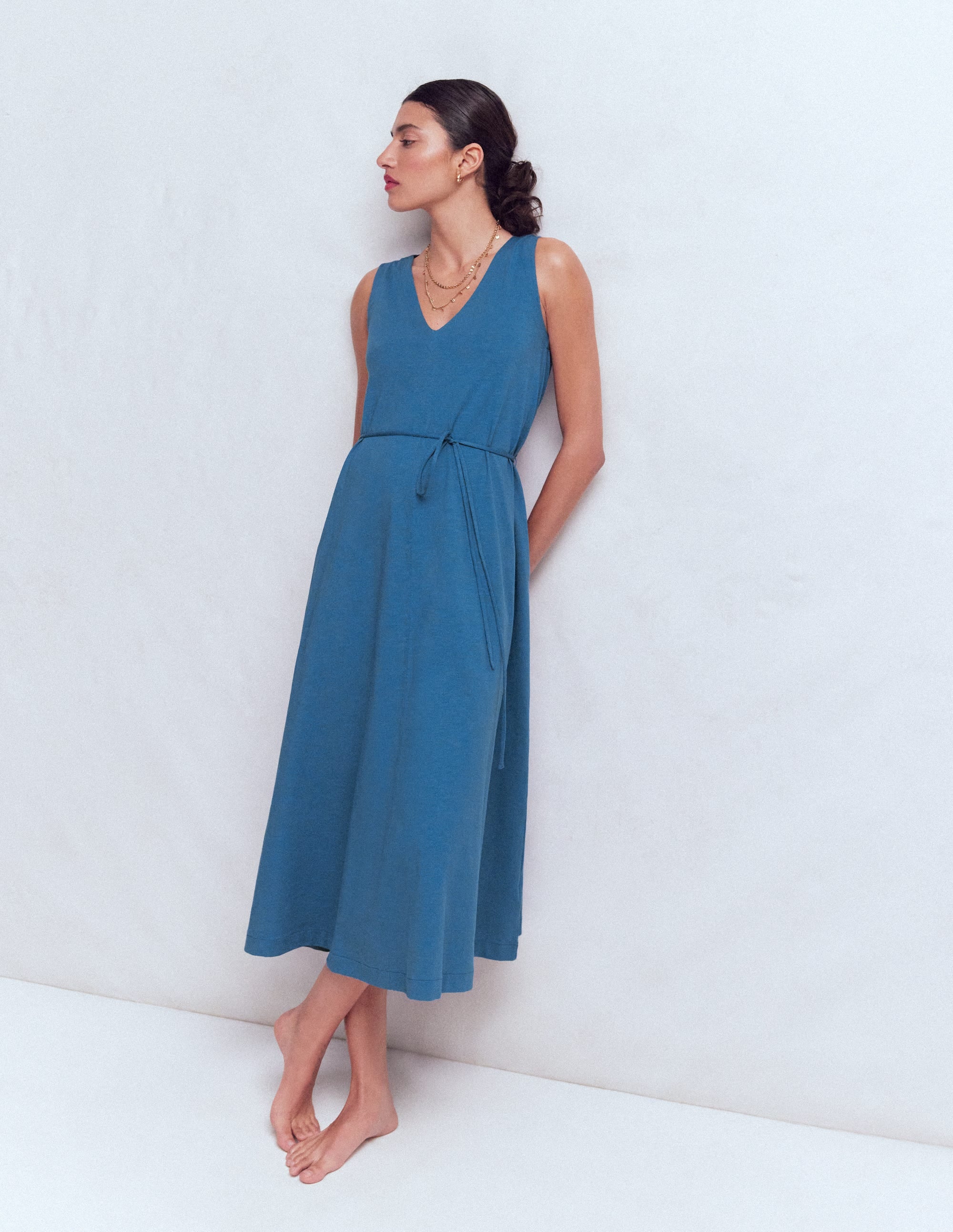 Mia V-neck Jersey Midi Dress-Tourmaline Blue - Image 1