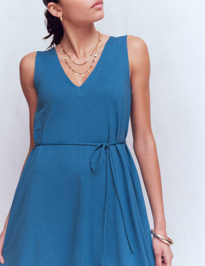 Mia V-neck Jersey Midi Dress-Tourmaline Blue-2