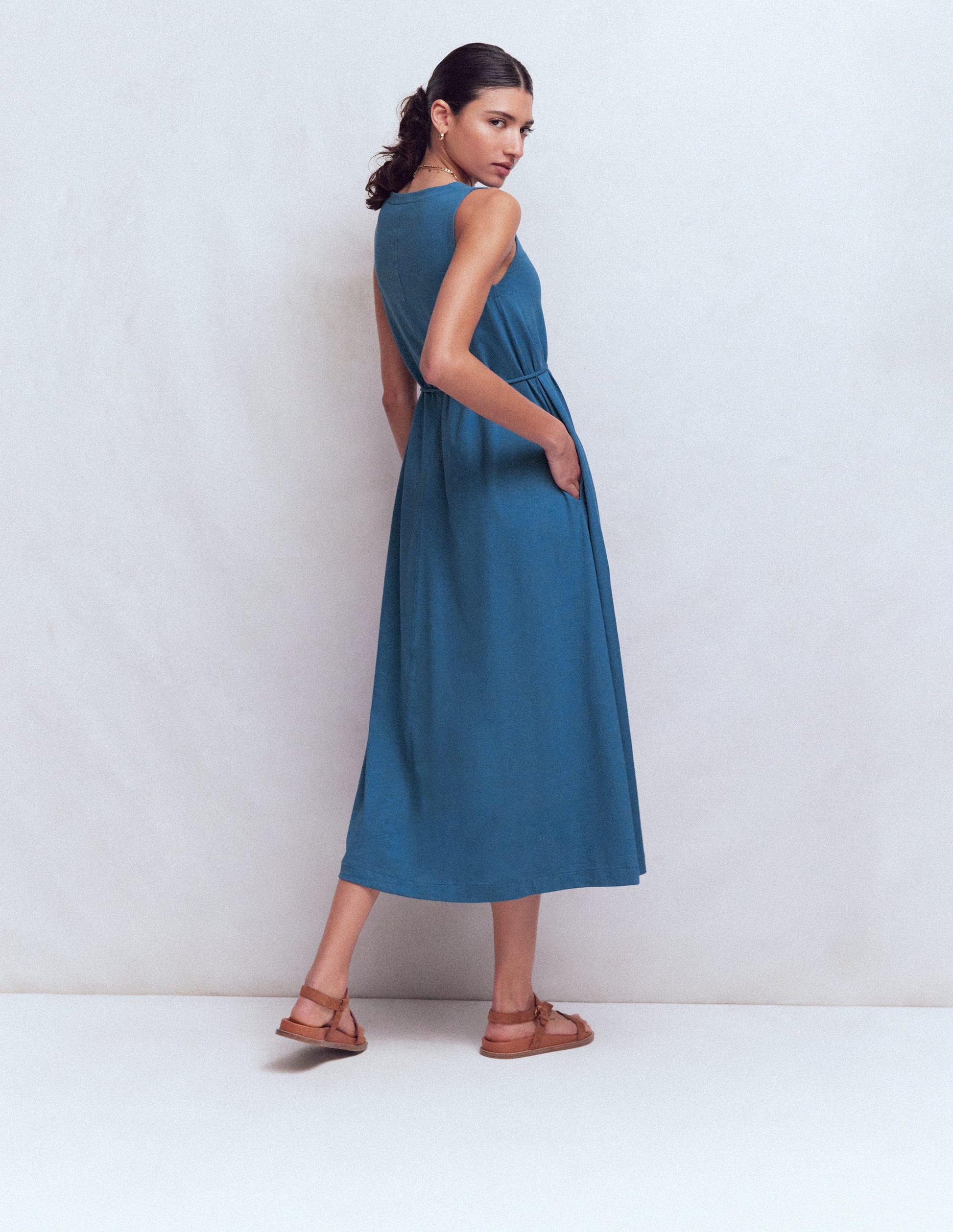 Mia V-neck Jersey Midi Dress-Tourmaline Blue-3
