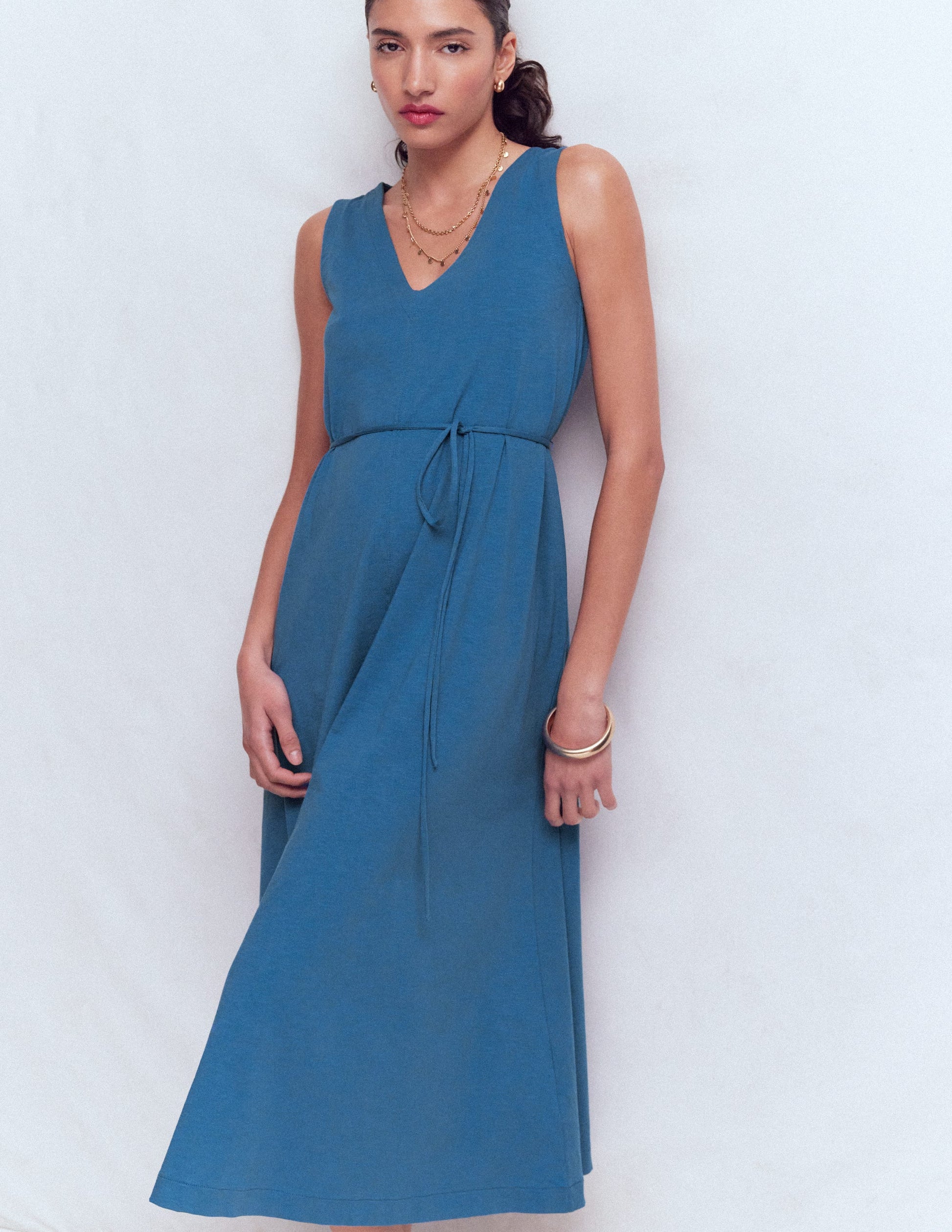 Mia V-neck Jersey Midi Dress-Tourmaline Blue-4