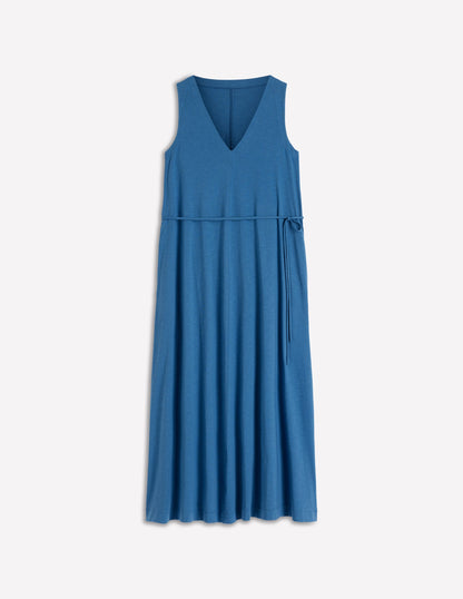 Mia V-neck Jersey Midi Dress-Tourmaline Blue-5