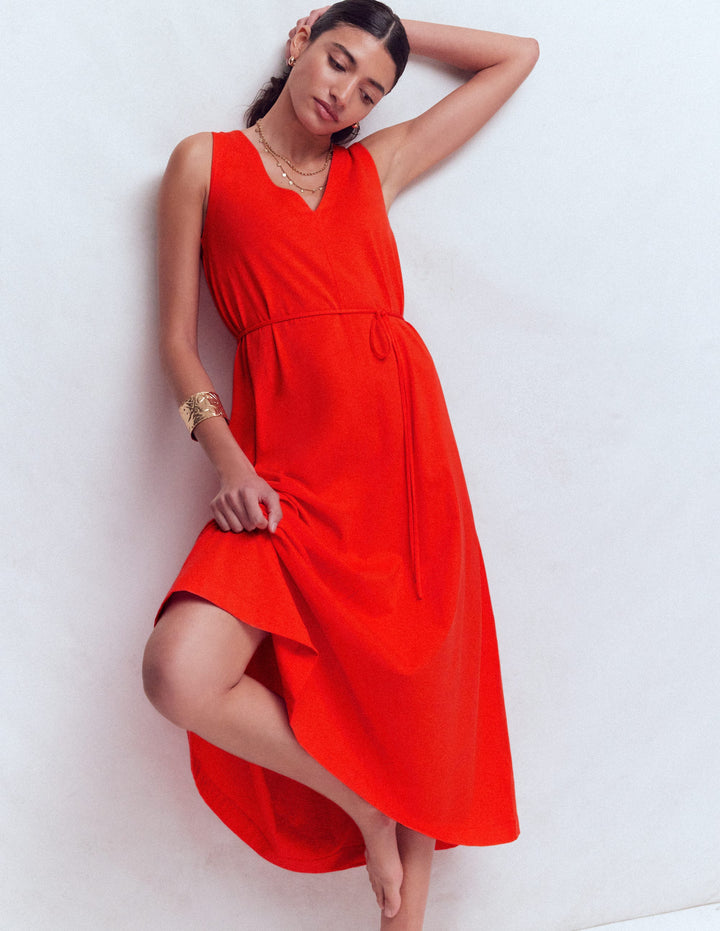 Mia V-neck Jersey Midi Dress-Firecracker Red