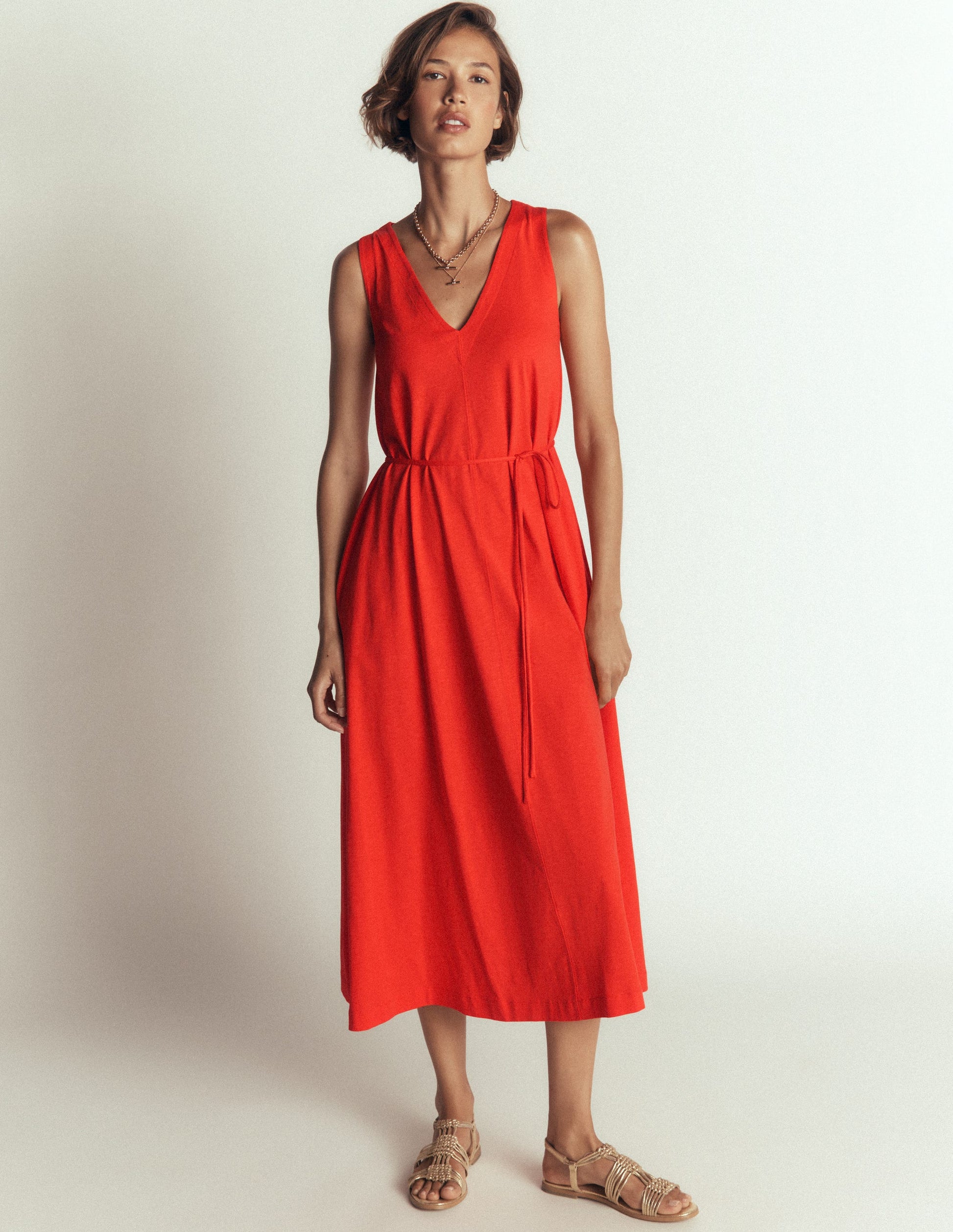 Mia V-neck Jersey Midi Dress-Firecracker Red-1